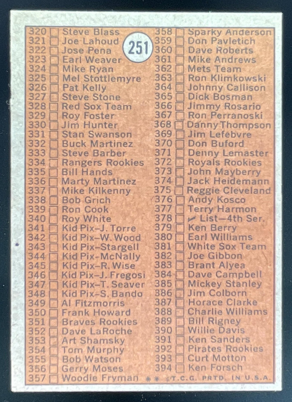 1972 Topps #251 Checklist 3rd Series product image 2, provided for visual reference and product detail review