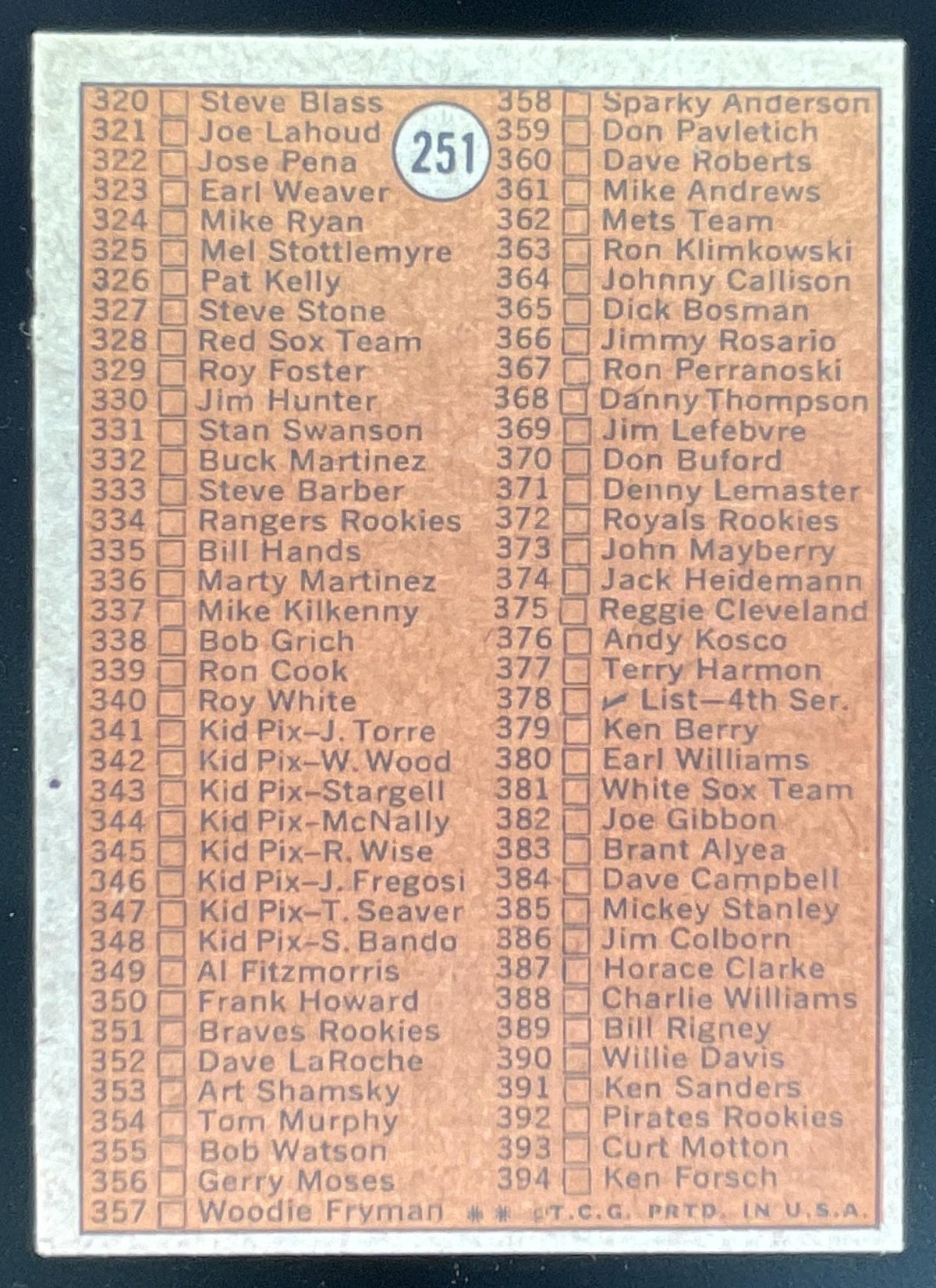 1972 Topps #251 Checklist 3rd Series product image 2, provided for visual reference and product detail review