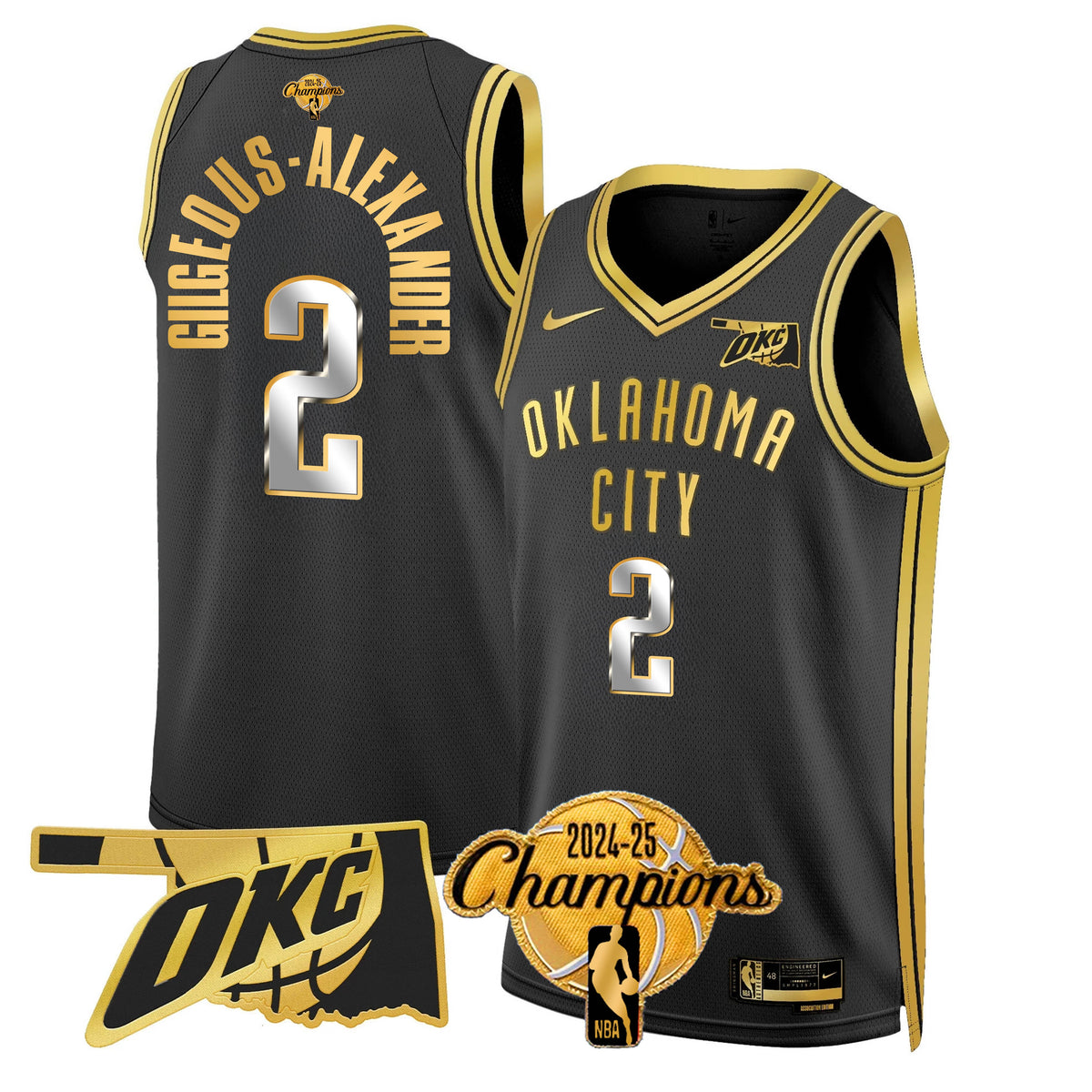 The Thunder 2024-25 Champions Black Gold Jersey - Stitched product image 2