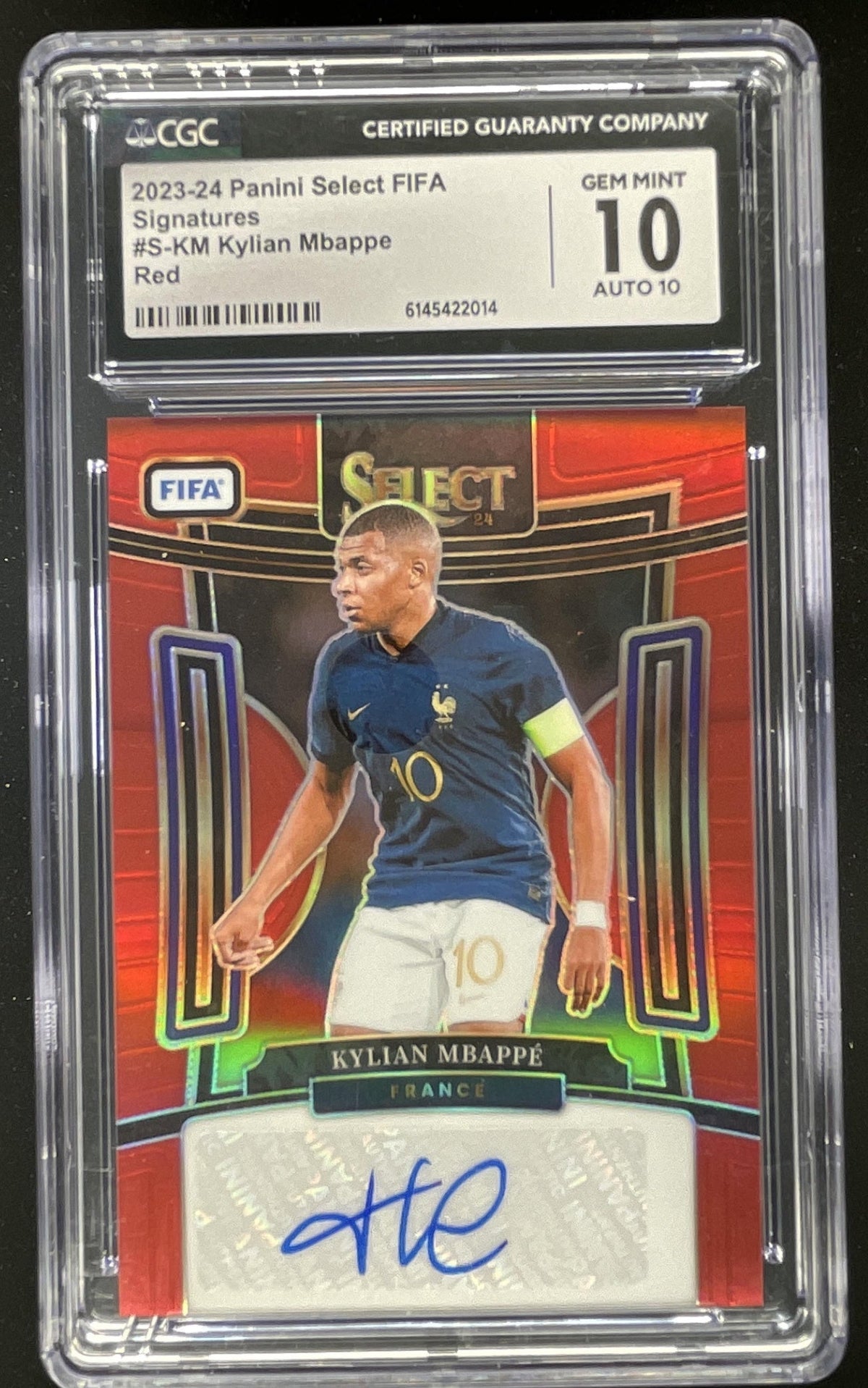 2023-24 Panini Select FIFA Signatures Red #S-KM Kylian Mbappe Auto CGC 10 product image 1, provided for visual reference and