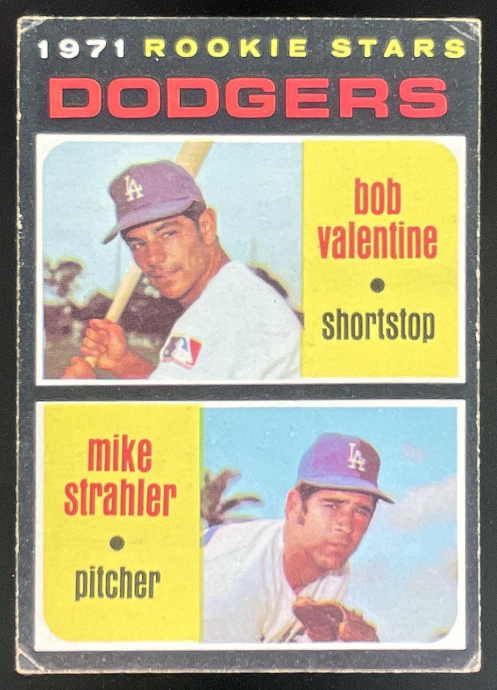 1971 Topps #188 Dodgers 1971 Rookie Stars Bob Valentine Mike Strahler RC product image 1, provided for visual reference and