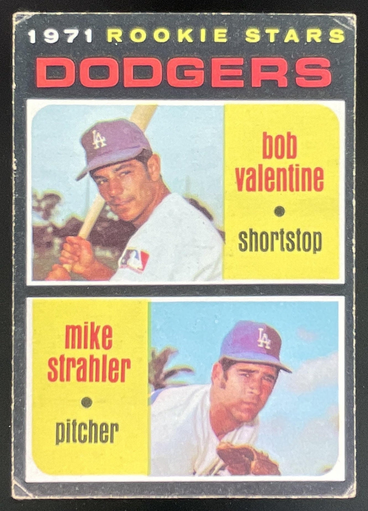 1971 Topps #188 Dodgers 1971 Rookie Stars Bob Valentine Mike Strahler RC product image 1, provided for visual reference and