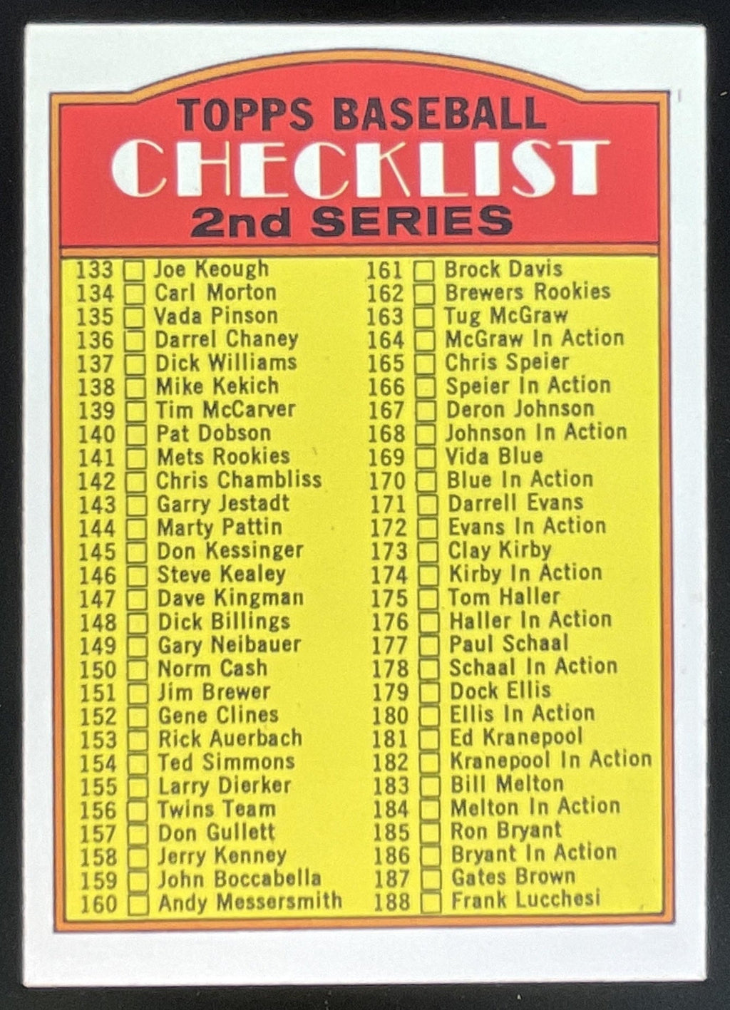 1972 Topps #103 2nd Series Checklist: 133-263 product image 1, provided for visual reference and product detail review