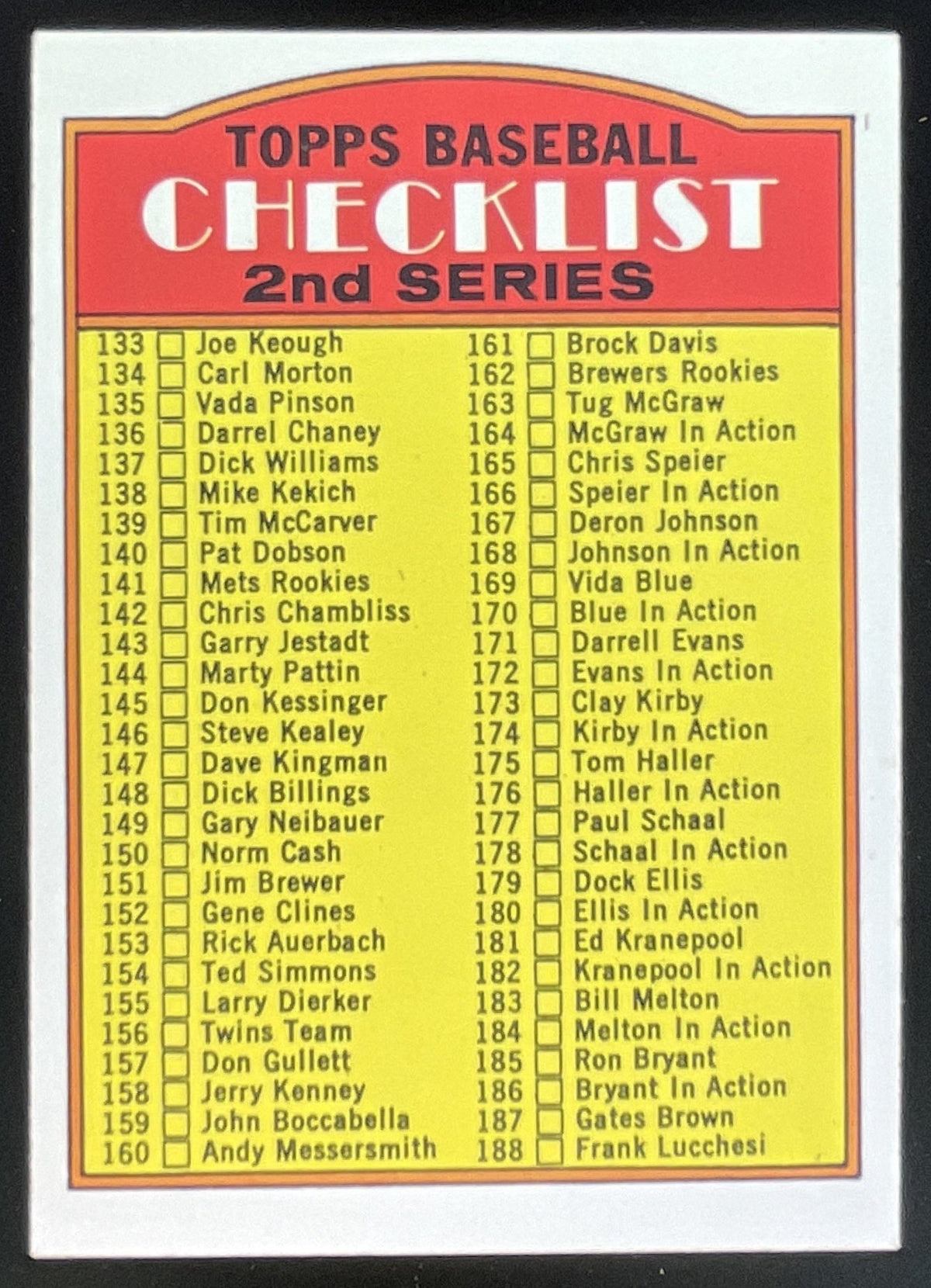 1972 Topps #103 2nd Series Checklist: 133-263 product image 1, provided for visual reference and product detail review