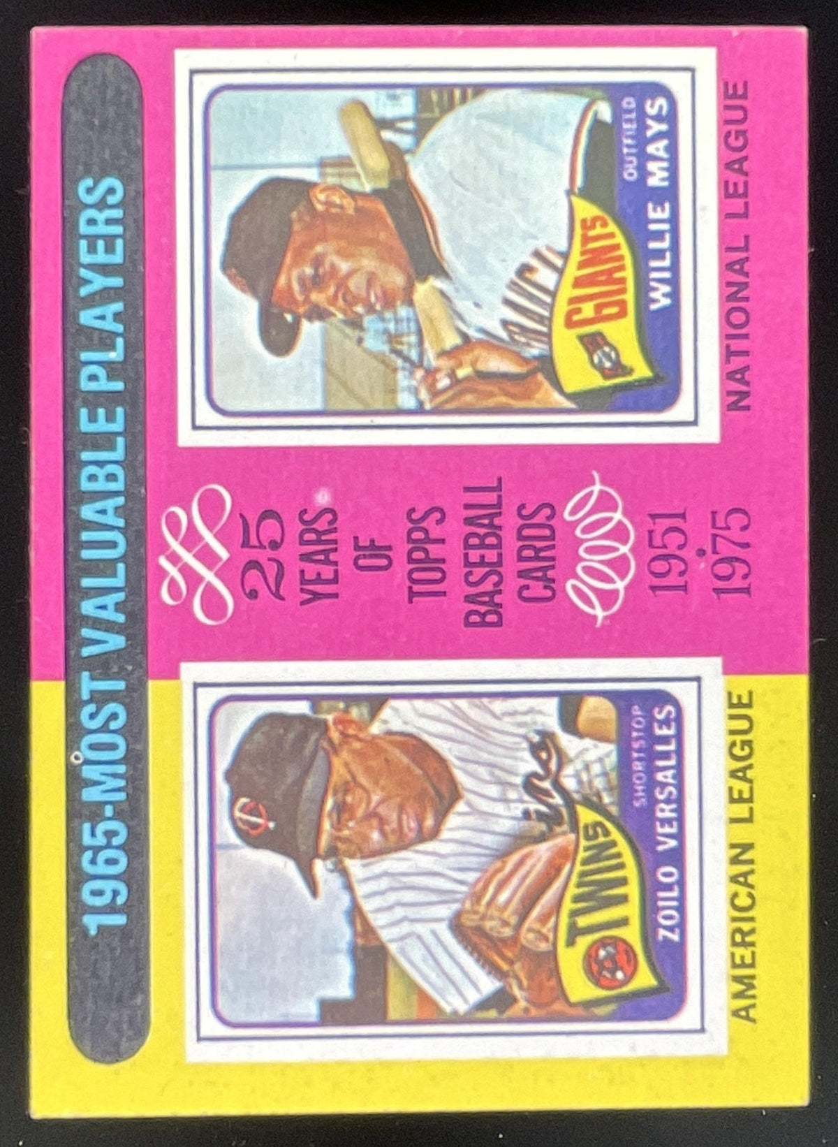 1975 Topps #203 1965s Zoilo Versalles Willie Mays MVP product image 1, provided for visual reference and product detail