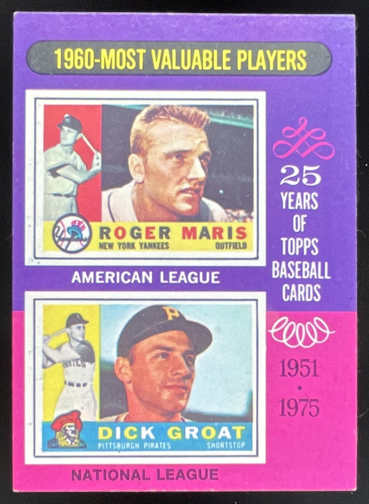 1975 Topps #198 1960s Roger Maris Dick Groat MVP product image 1, provided for visual reference and product detail review