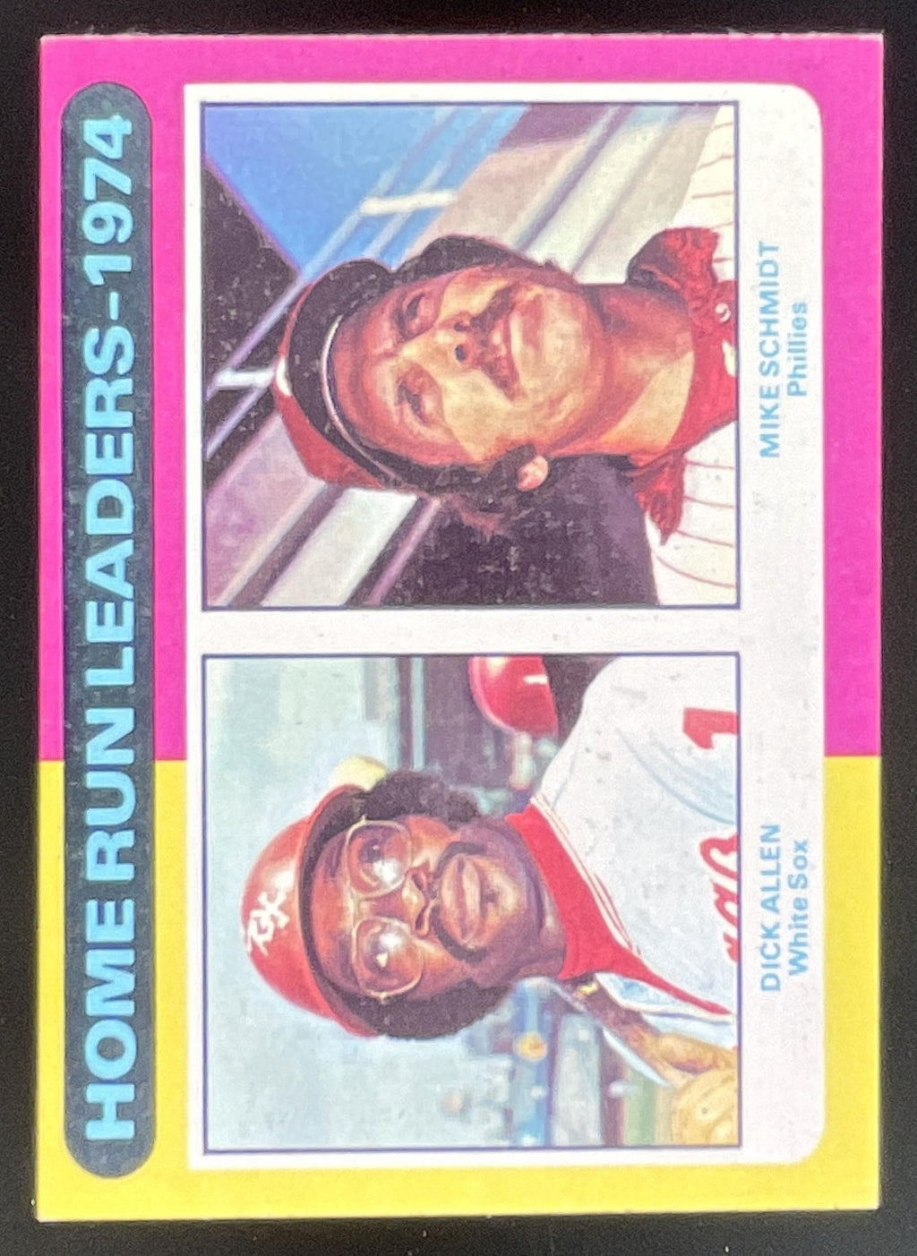 1975 Topps #307 1974 Home Run Leaders Dick Allen Mike Schmidt League Leaders product image 1, provided for visual reference