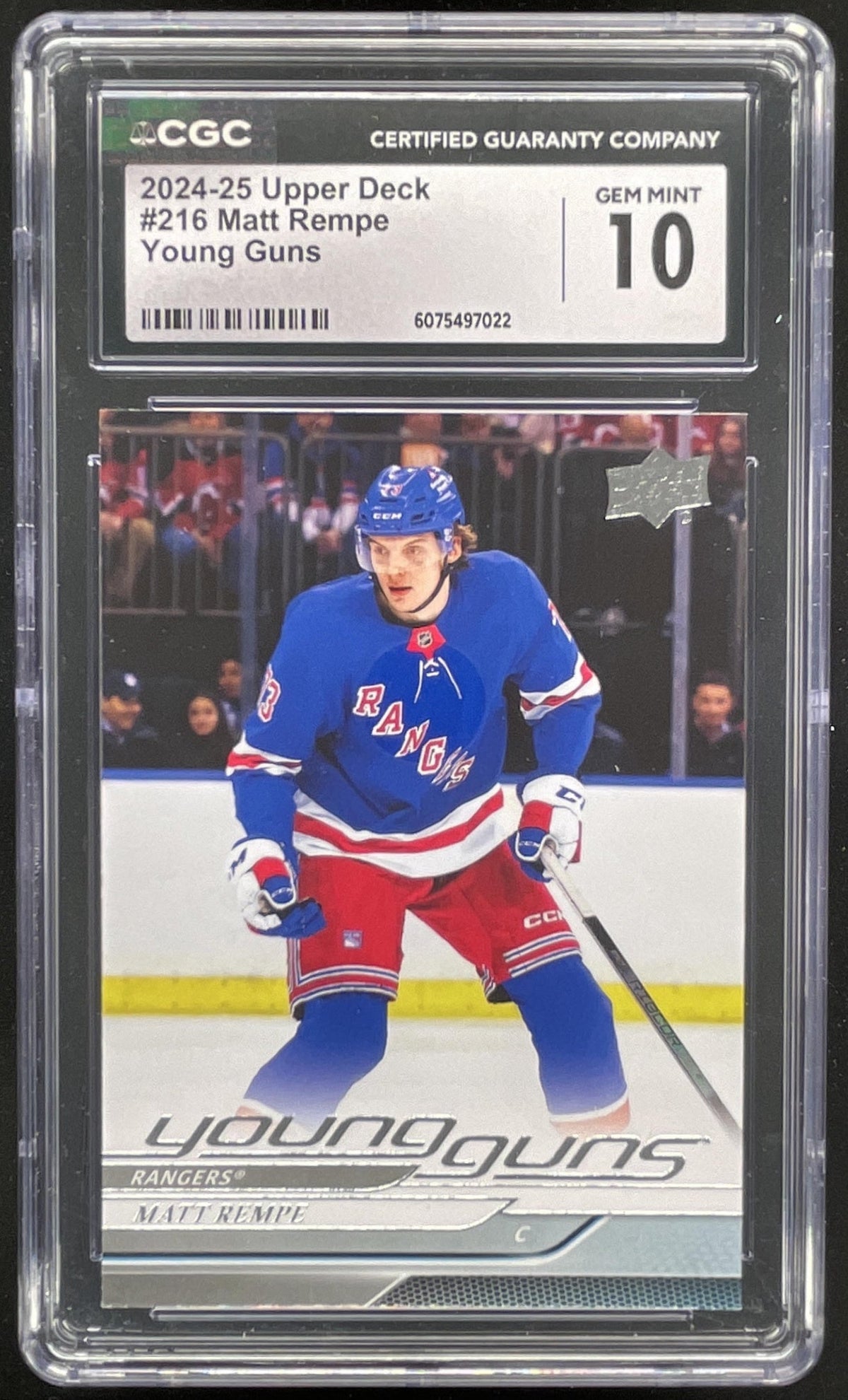 2024-25 Upper Deck #216 Matt Rempe Young Guns RC CGC 10 product image 1, provided for visual reference and product detail