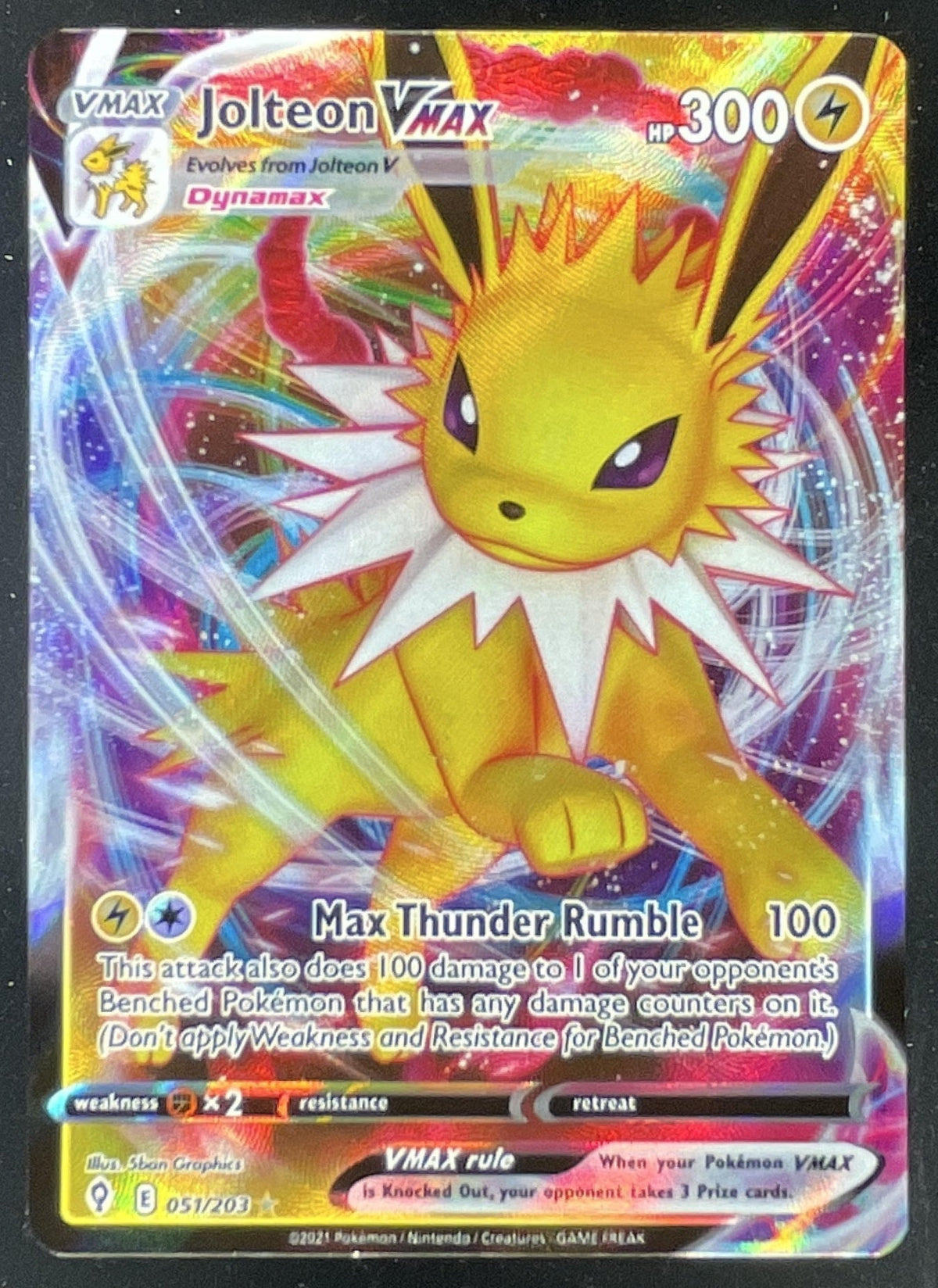 2021 Pokemon Sword & Shield Evolving Skies #051/203 Jolteon VMAX product image 1, provided for visual reference and product
