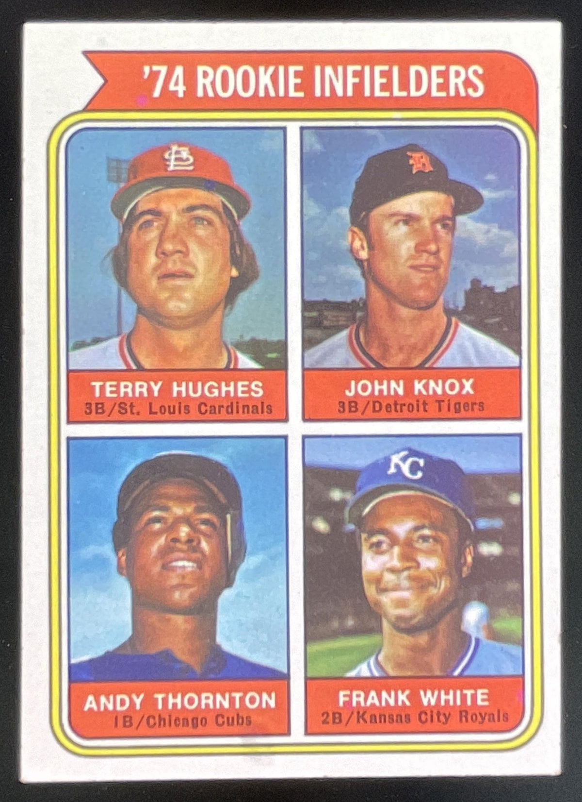 1974 Topps #604 Infielders Terry Hughes John Knox Andy Thornton Frank White RC product image 1, provided for visual