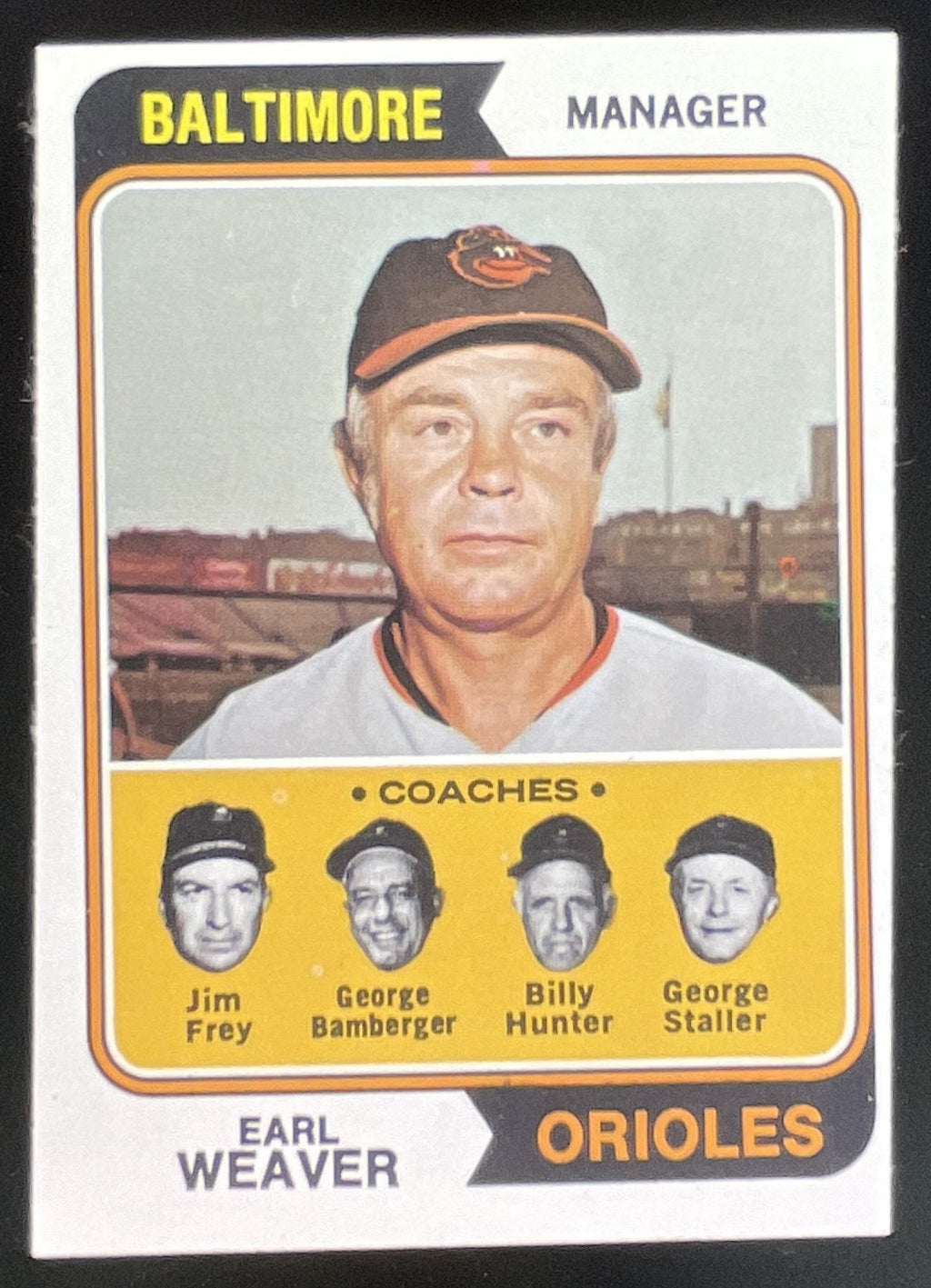 1974 Topps #306 Earl Weaver Frey George Bamberger Billy Hunter George Staller product image 1, provided for visual reference
