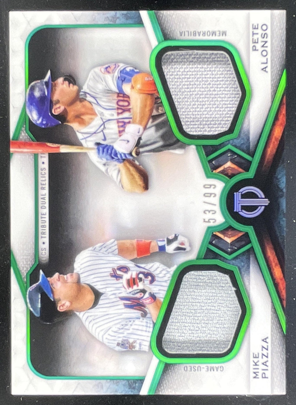 2021 Topps Tribute Dual Relics Two Player Green Mike Piazza Pete Alonso /99 product image 1, provided for visual reference