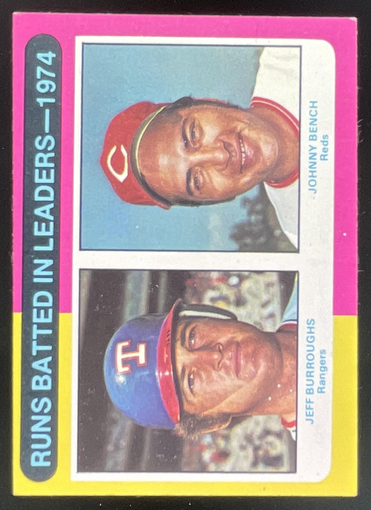 1975 Topps #308 1974 RBI Leaders Jeff Burroughs Johnny Bench League Leaders product image 1, provided for visual reference