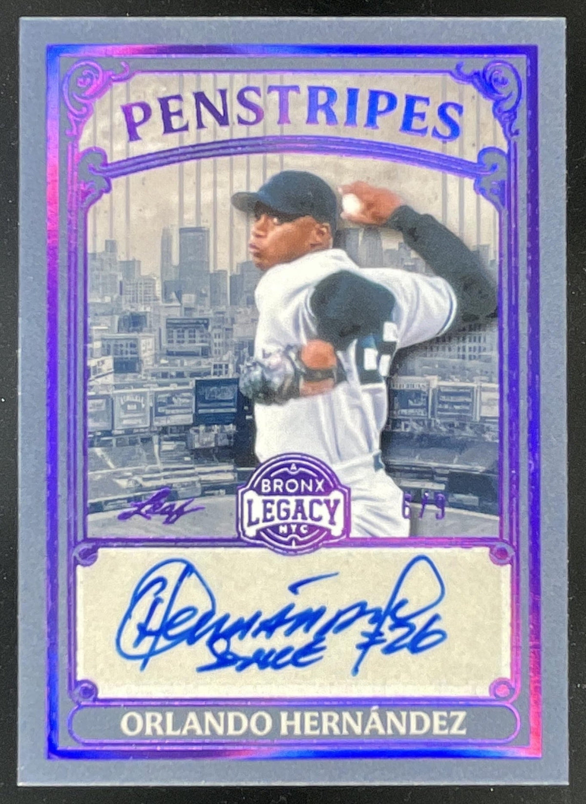 2025 Leaf A Bronx Legacy Penstripes Purple HoloFoil Orlando Hernandez Auto /9 product image 1, provided for visual reference