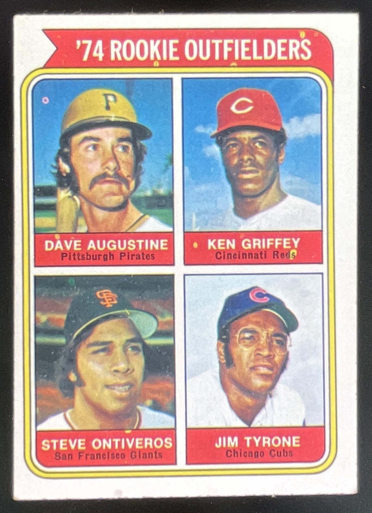1974 Topps #598 Rookie Dave Augustine Ken Griffey Steve Ontiveros Jim Tyrone RC product image 1, provided for visual