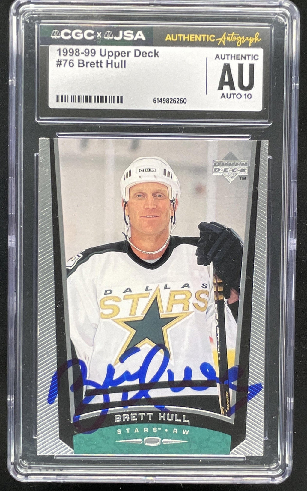 1998-99 Upper Deck #76 Brett Hull CSG Authentic Autograph product image 1, provided for visual reference and product detail