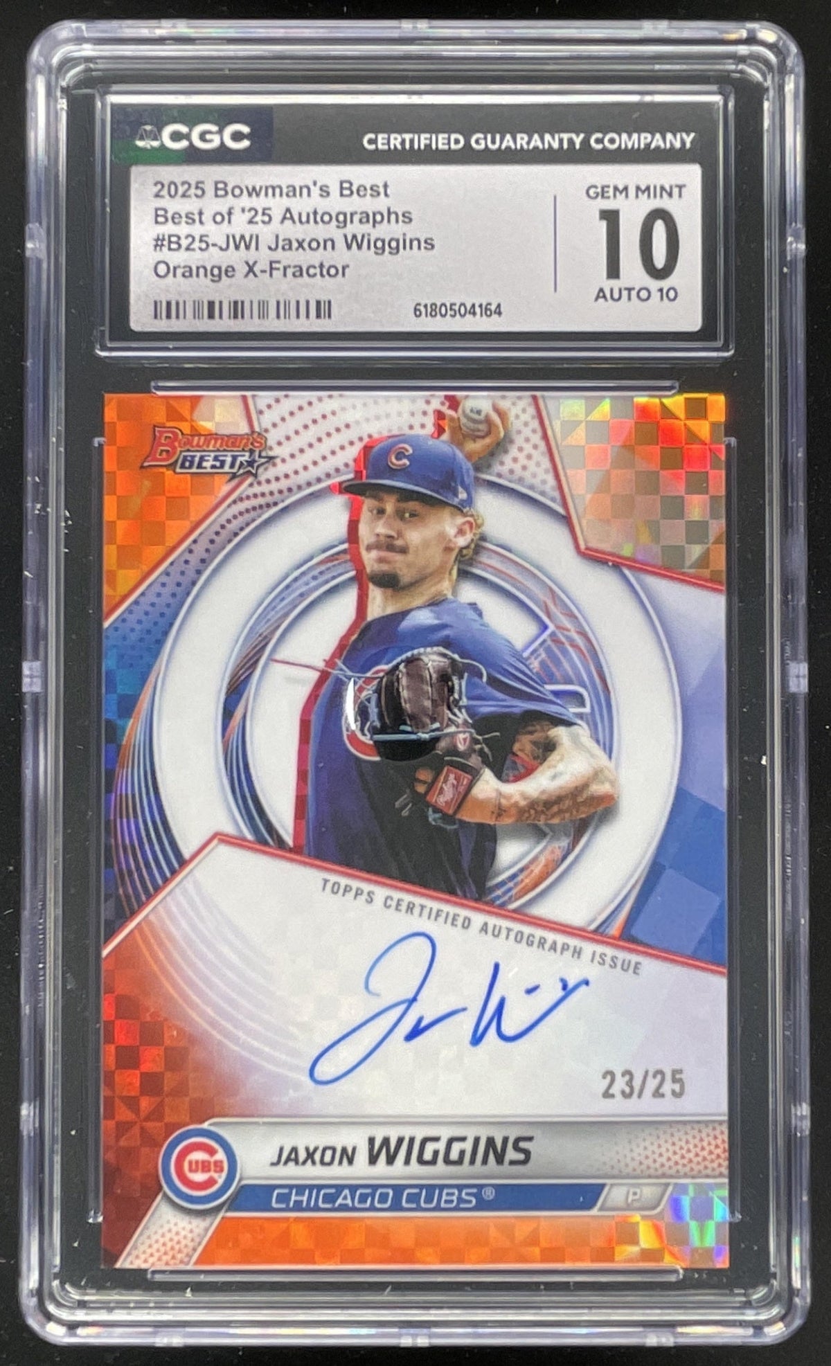 2025 Bowman's Best of 2025 Orange X-Fractor #JWI Jaxon Wiggins Auto /25 CGC 10 product image 1, provided for visual
