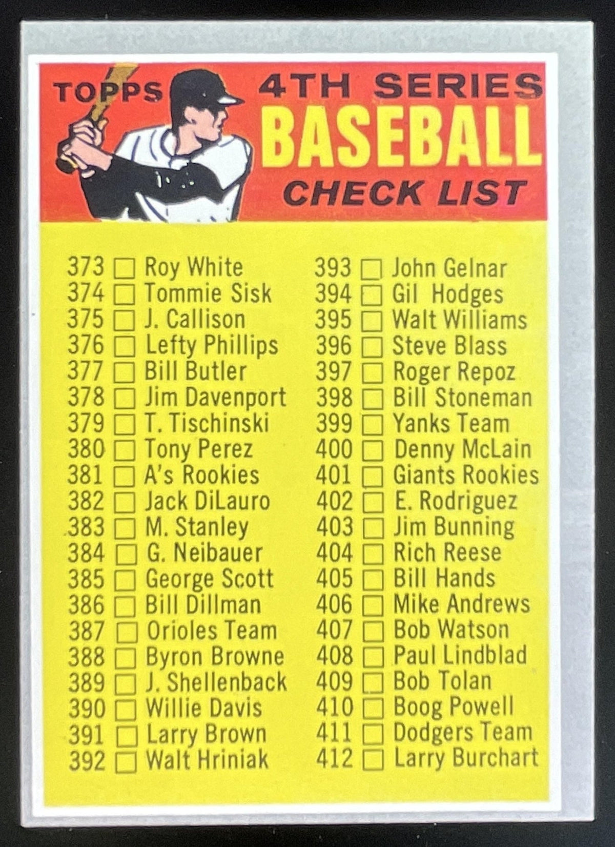1970 Topps #343 4th Series Checklist 373-459 VAR product image 1, provided for visual reference and product detail review