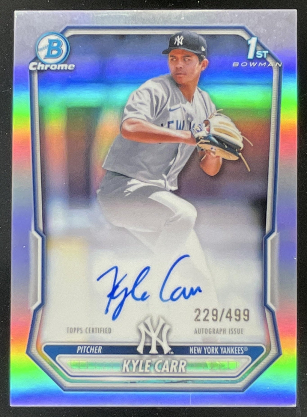 2026 Bowman Chrome Prospects Autograph Refractor #CPA-KCA Kyle Carr RC Auto /499 product image 1, provided for visual