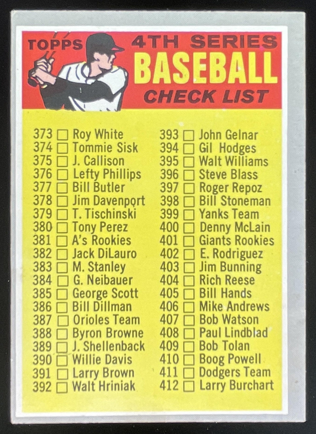 1970 Topps #343 4th Series Checklist 373-459 VAR product image 1, provided for visual reference and product detail review
