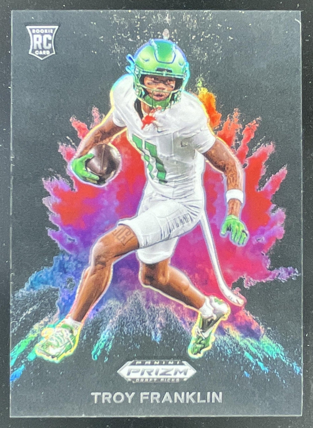 2024 Prizm Collegiate Draft Picks Color Blast SSP Black #CB-18 Troy Franklin RC product image 1, provided for visual