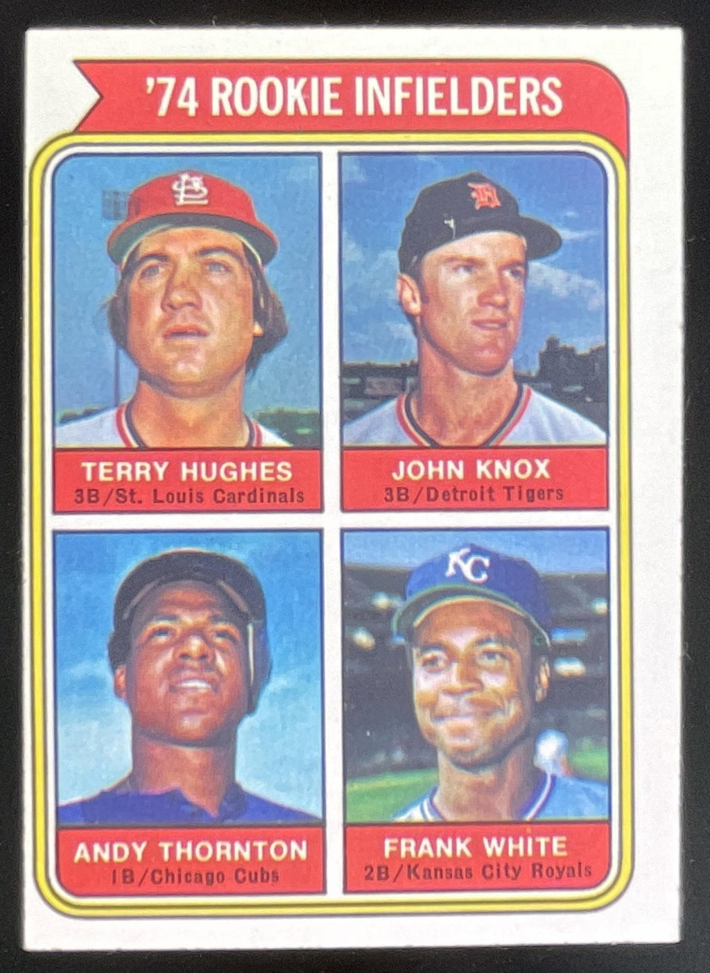 1974 Topps #604 Infielders Terry Hughes John Knox Andy Thornton Frank White RC product image 1, provided for visual