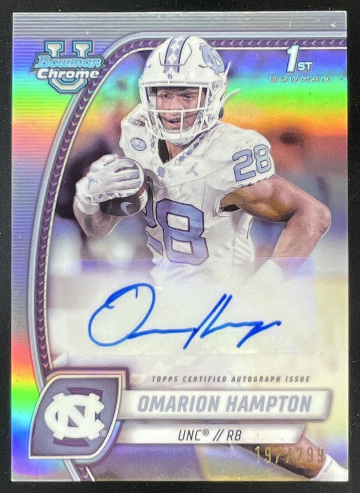 2024 Bowman Chrome University Chrome Prospect #PA-OHA Omarion Hampton Auto /299 product image 1, provided for visual