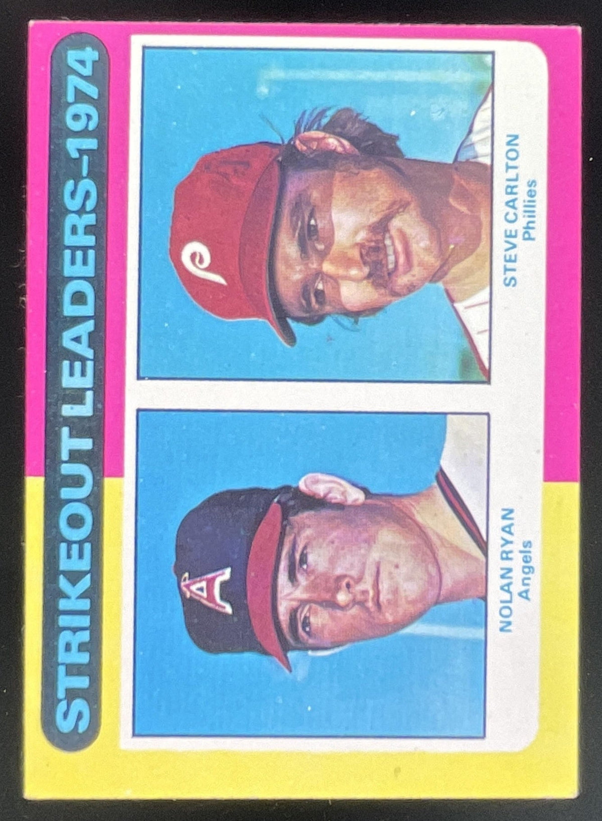 1975 Topps #312 1974 Strikeout Leaders Nolan Ryan Steve Carlton League Leaders product image 1, provided for visual