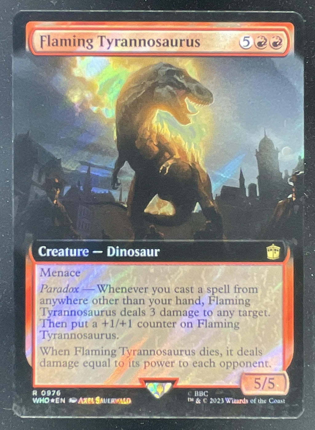 2023 Magic The Gathering Universes Beyond Doctor Who #0085 Flaming Tyrannosaurus product image 1, provided for visual