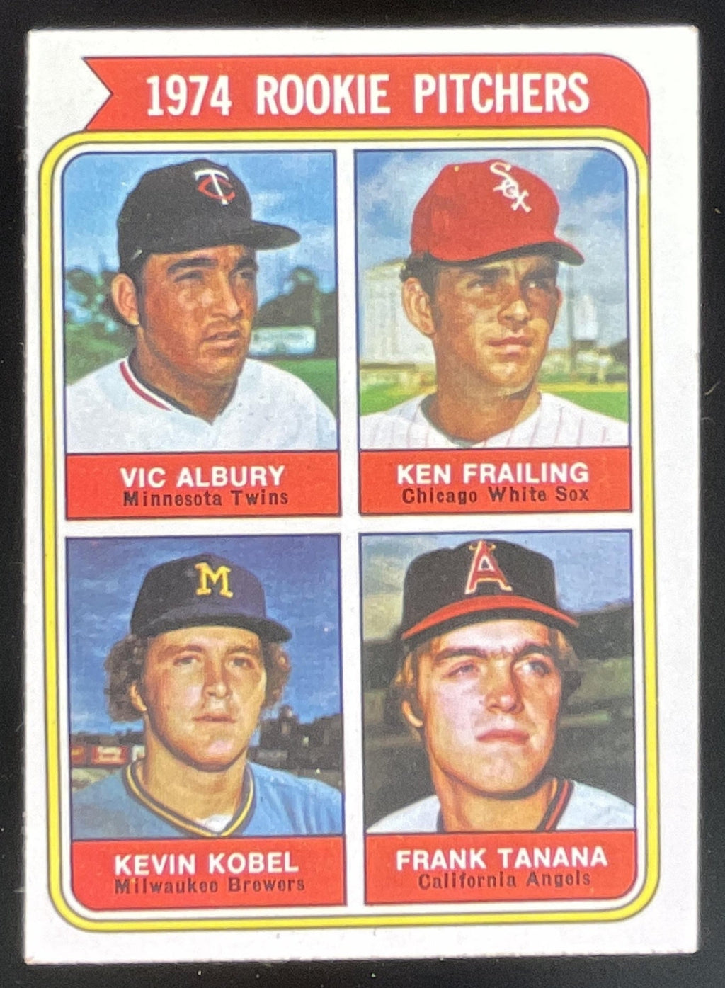 1974 Topps #605 1974 Rookie Vic Albury Ken Frailing Kevin Kobel Frank Tanana RC product image 1, provided for visual