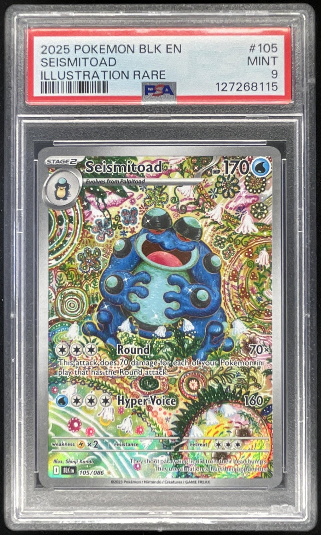 2025 Pokemon Black Bolt #105/086 Seismitoad Illustration Rare PSA 9 product image 1, provided for visual reference and
