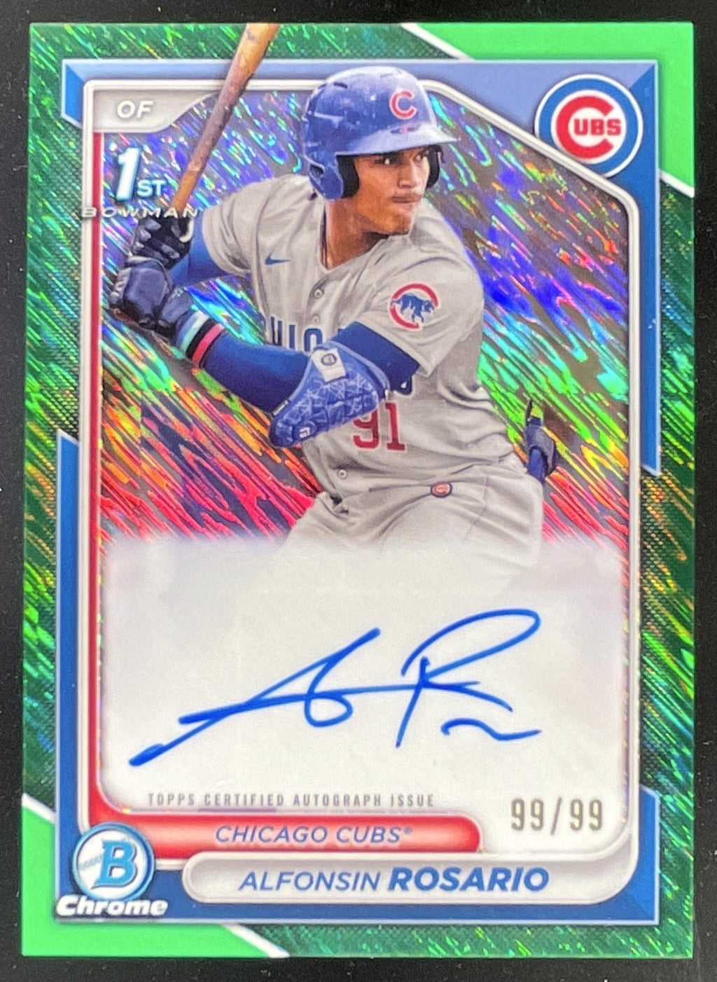 2024 Bowman Chrome Prospect Green Shimmer #CPA-ARO Alfonsin Rosario RC Auto /99 product image 1, provided for visual