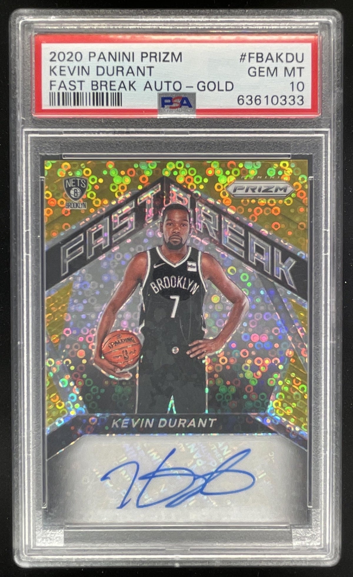 2020-21 Prizm Fast Break Gold #FBA-KDU Kevin Durant Auto /10 PSA 10 product image 1, provided for visual reference and