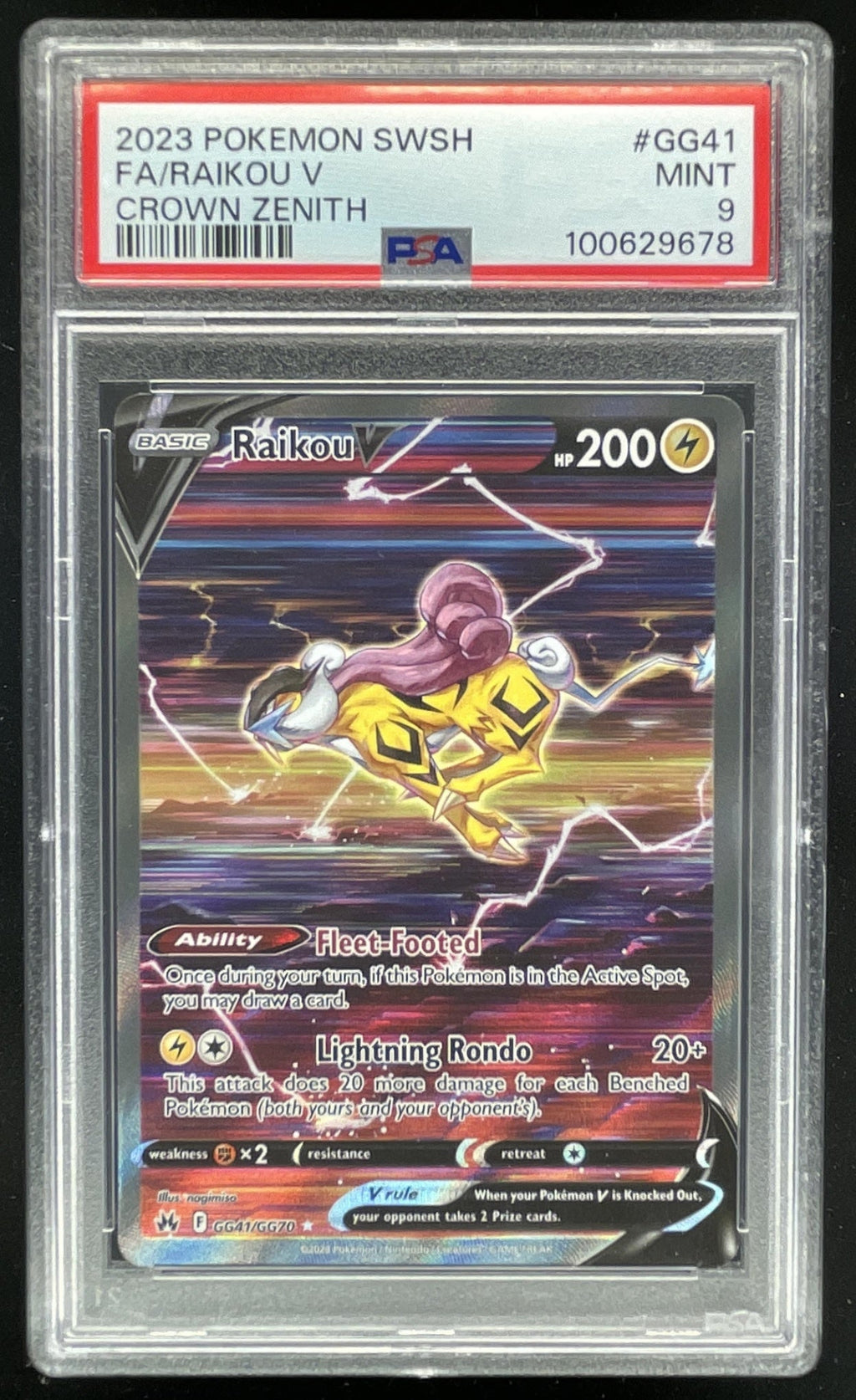 2023 Pokemon Sword & Shield Crown Zenith Galarian Gallery #GG41 Raikou V PSA 9 product image 1, provided for visual