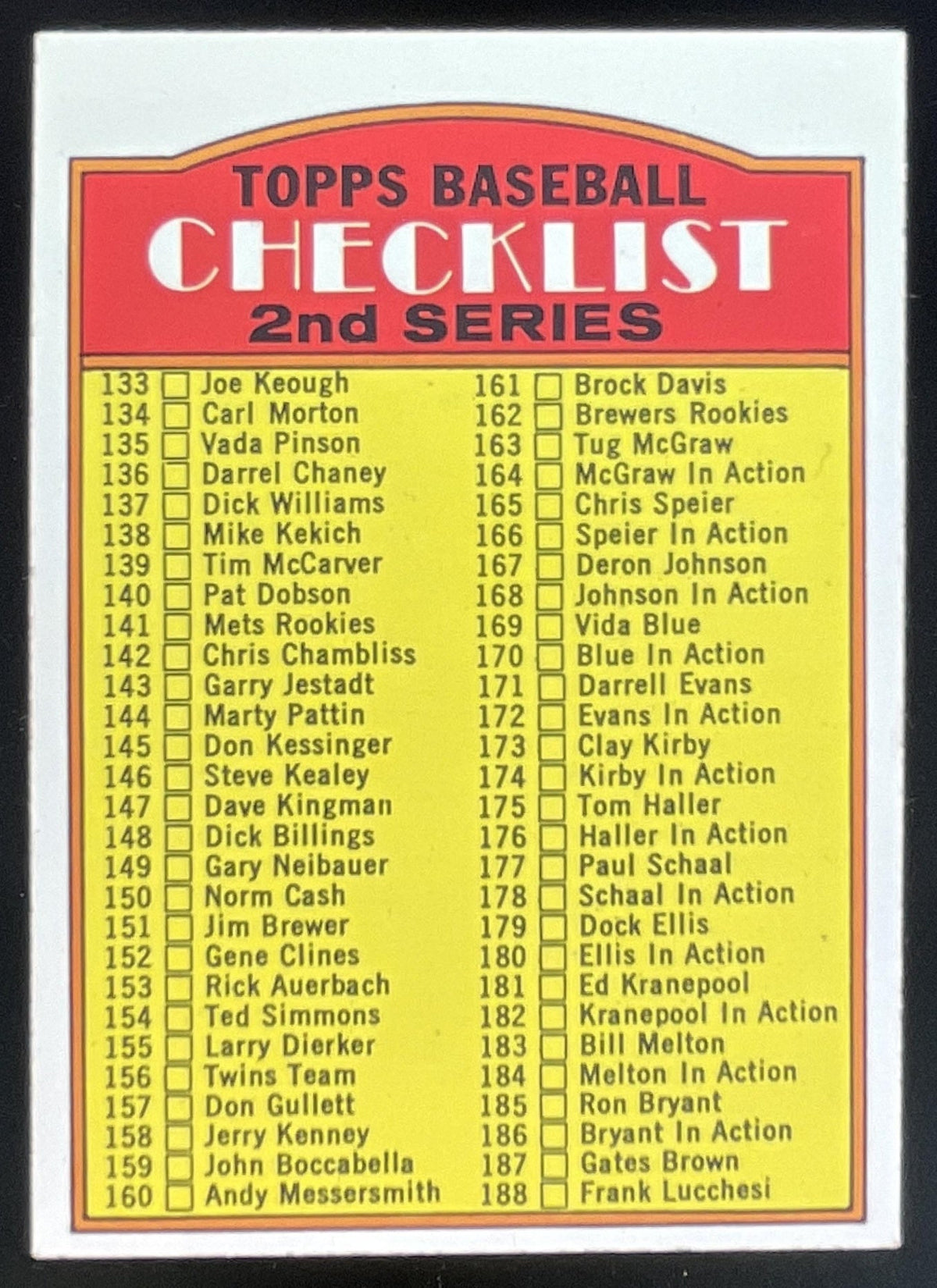 1972 Topps #103 2nd Series Checklist: 133-263 product image 1, provided for visual reference and product detail review
