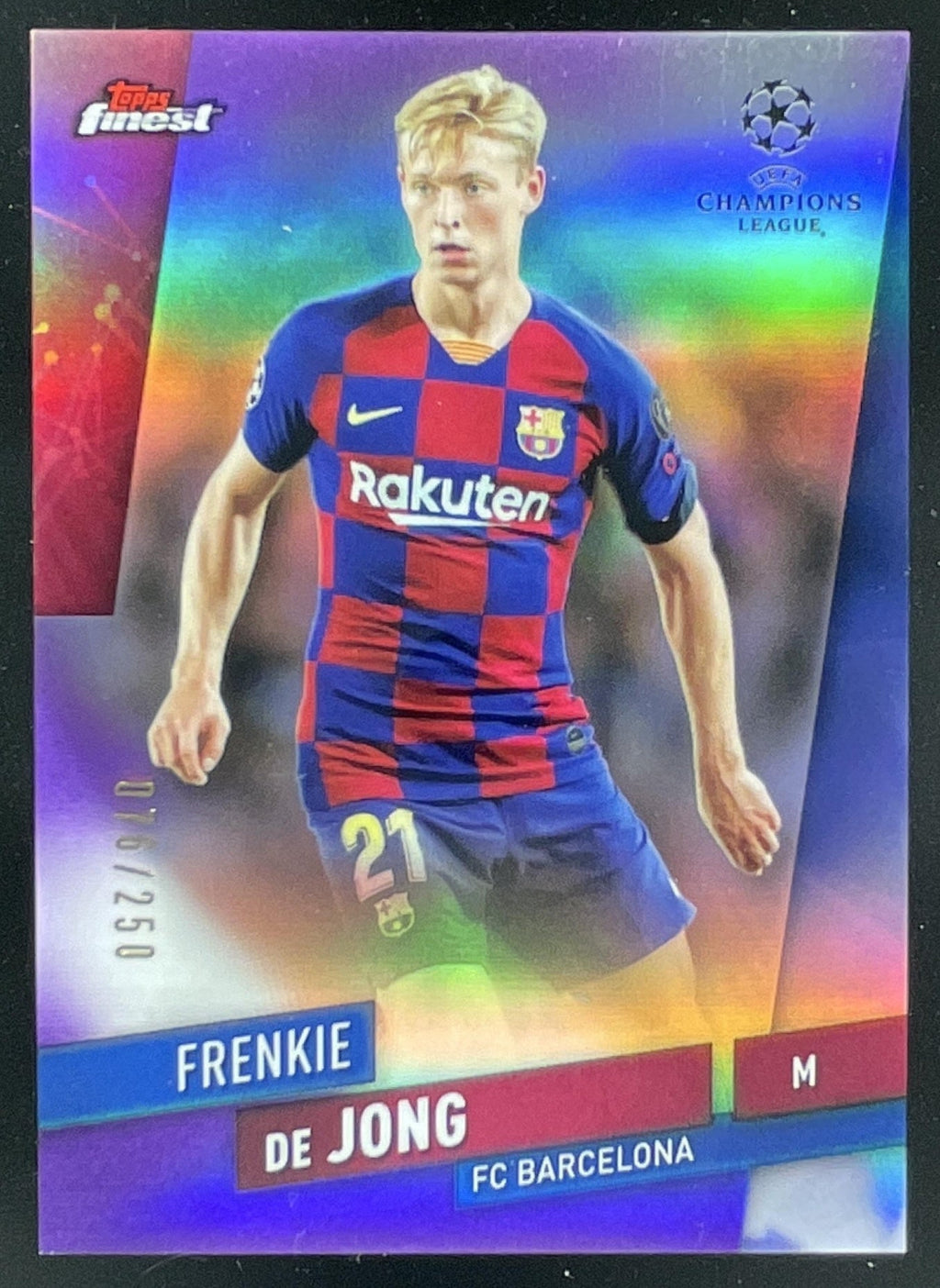 2019 Topps Finest UEFA Champions League Purple #20 Frenkie de Jong /250 product image 1, provided for visual reference and