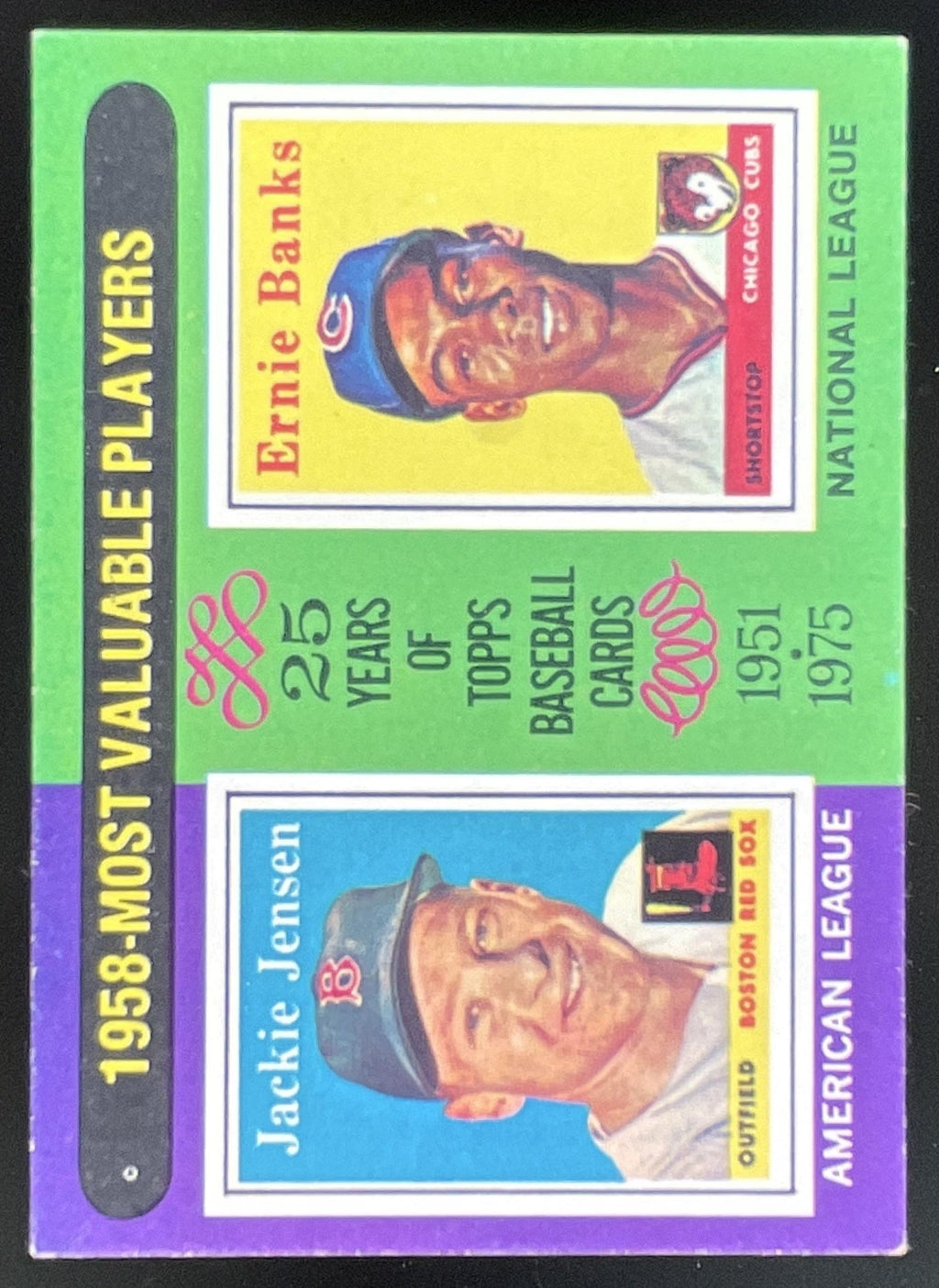 1975 Topps #196 1958s Jackie Jensen Ernie Banks MVP product image 1, provided for visual reference and product detail review