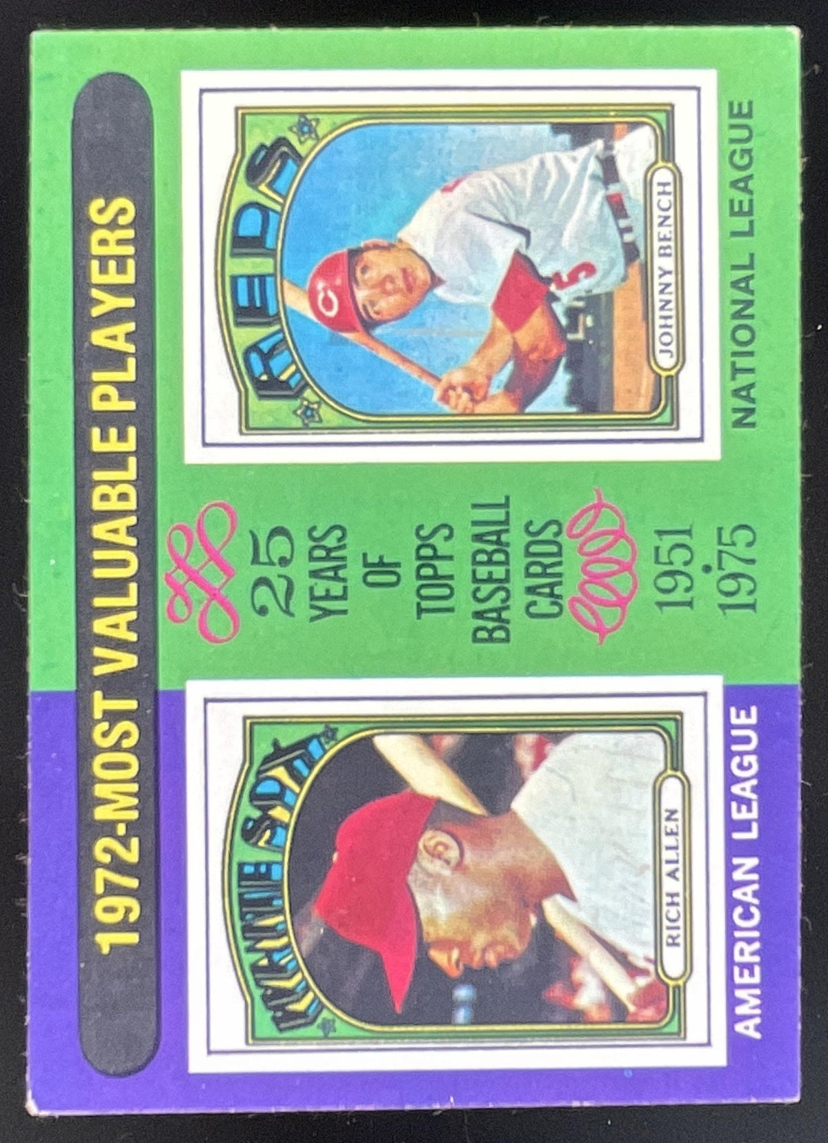 1975 Topps #210 1972s Rich Allen Johnny Bench MVP product image 1, provided for visual reference and product detail review
