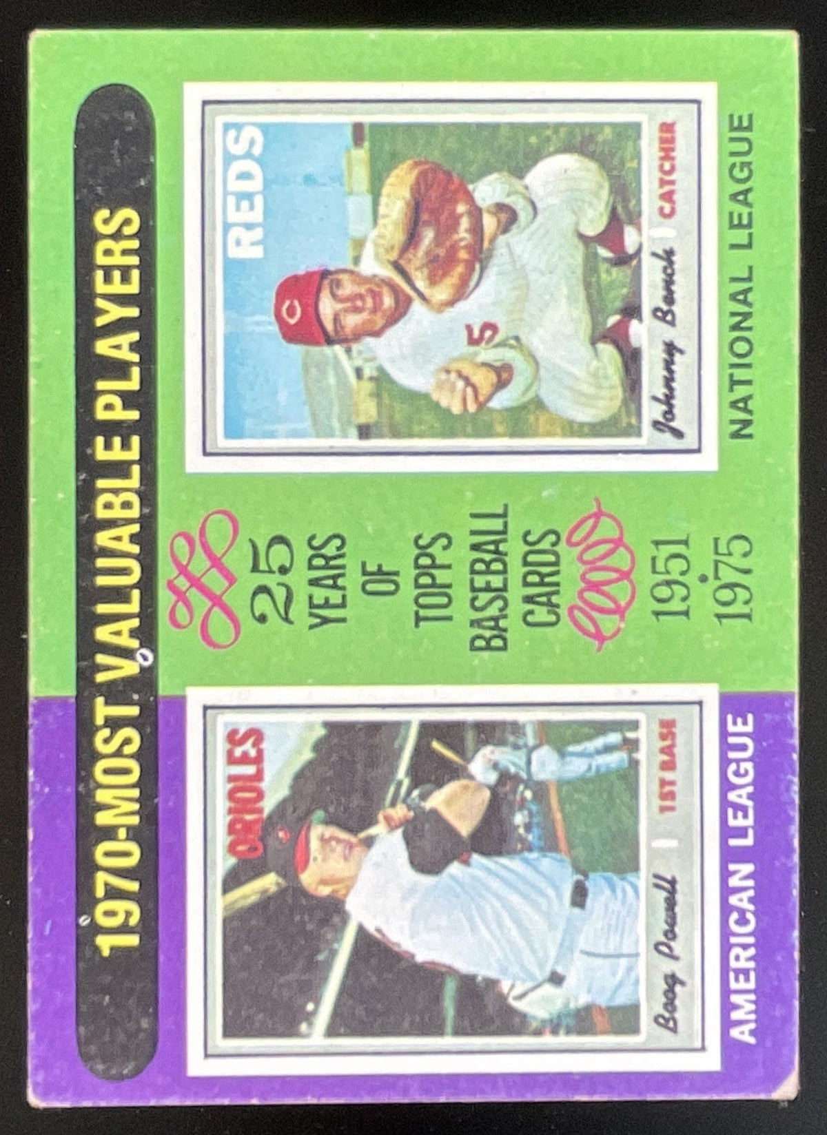 1975 Topps #208 1970s Boog Powell Johnny Bench MVP product image 1, provided for visual reference and product detail review