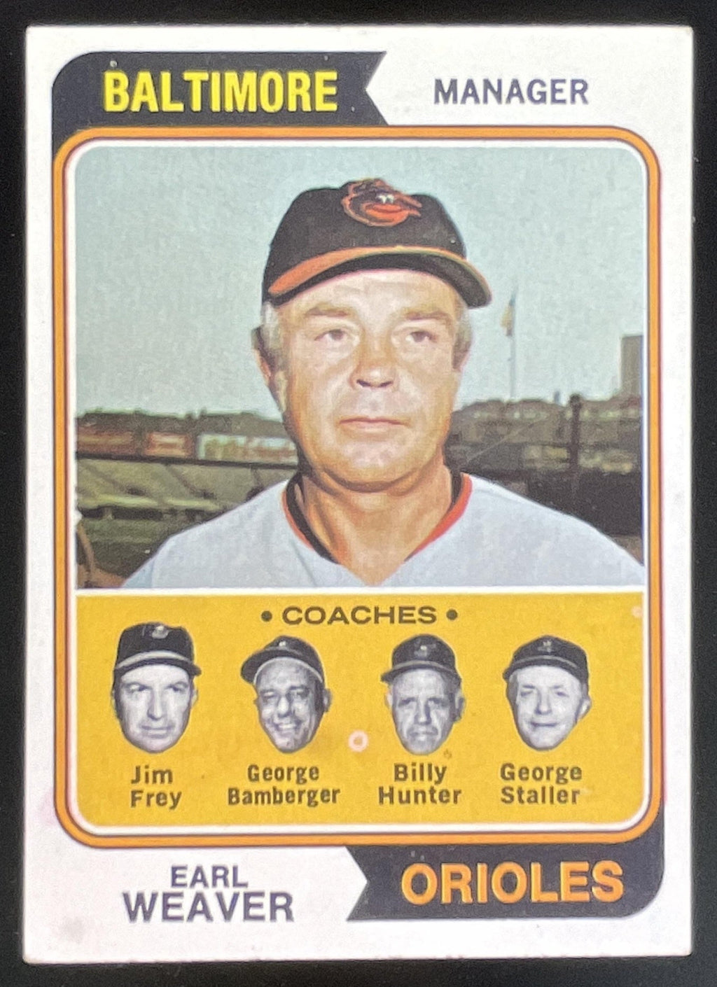 1974 Topps #306 Earl Weaver Frey George Bamberger Billy Hunter George Staller product image 1, provided for visual reference