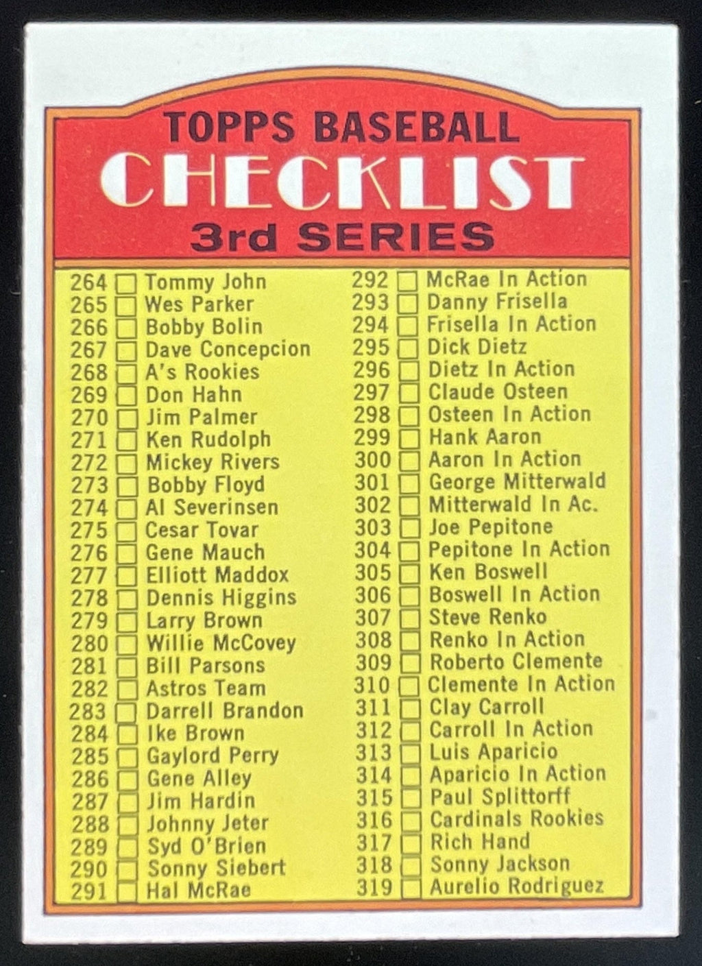 1972 Topps #251 Checklist 3rd Series product image 1, provided for visual reference and product detail review