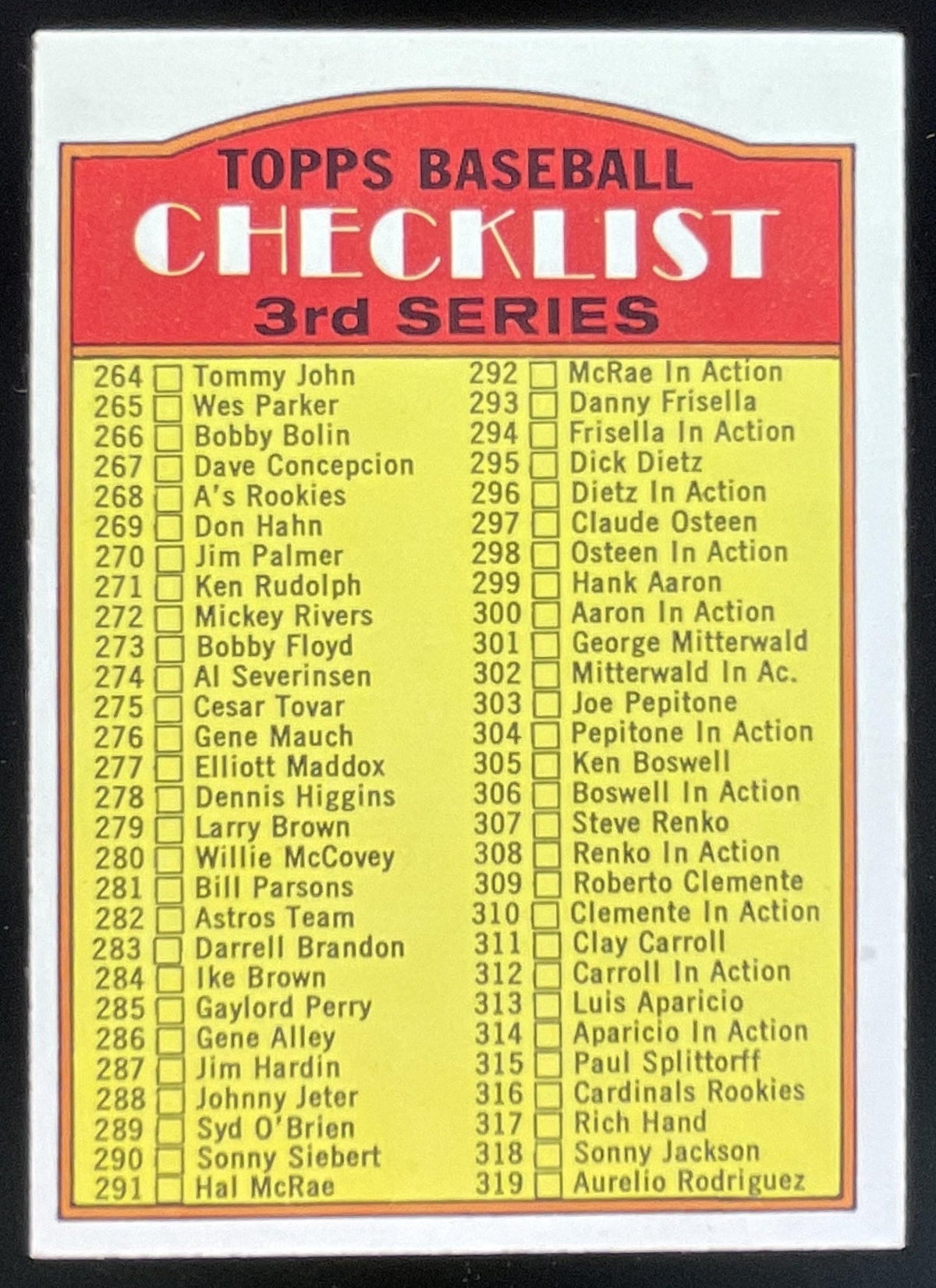 1972 Topps #251 Checklist 3rd Series product image 1, provided for visual reference and product detail review