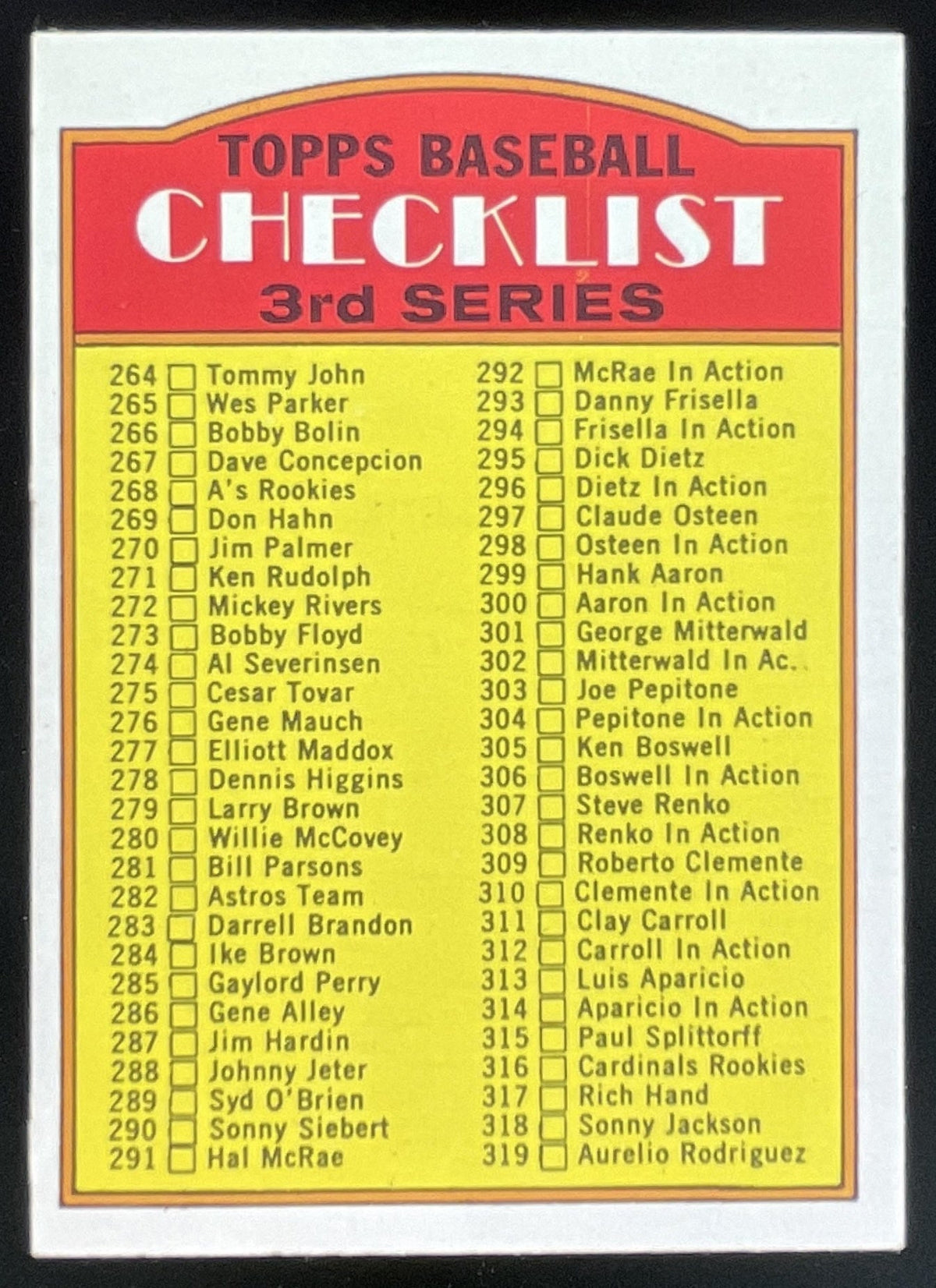 1972 Topps #251 Checklist 3rd Series product image 1, provided for visual reference and product detail review