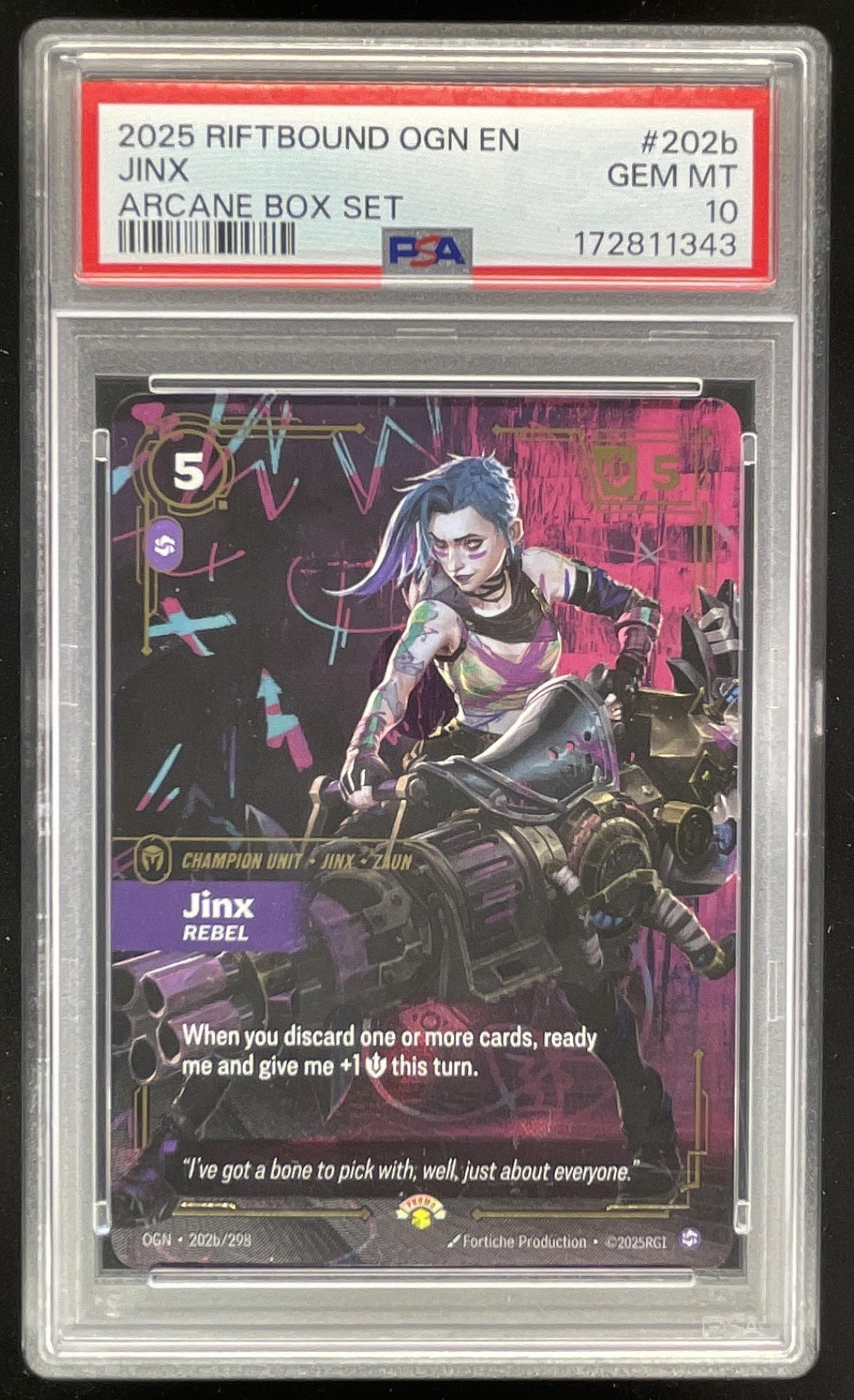 2025 Riftbound OGN EN Arcane Box Set #202b Jinx PSA 10 product image 1, provided for visual reference and product detail