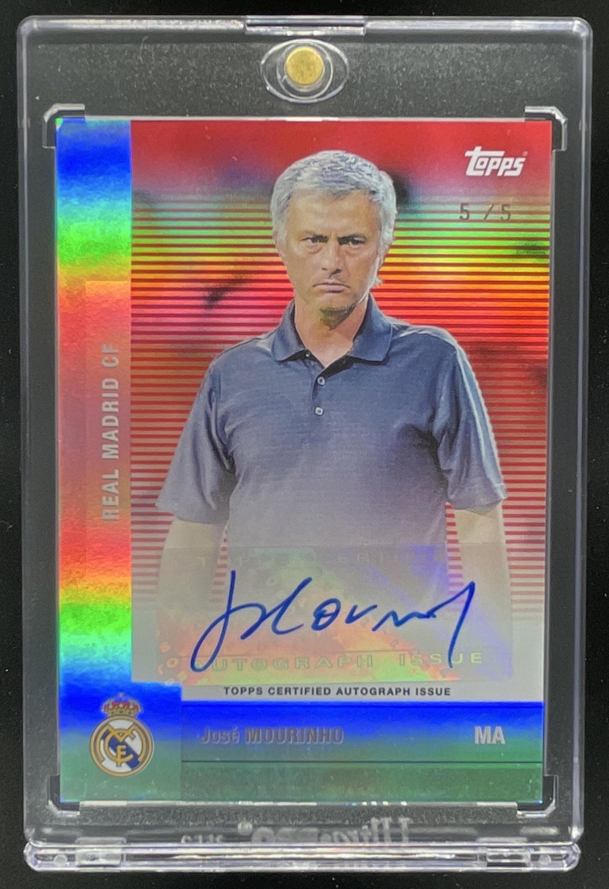 2025-26 Topps Real Madrid Team Set Red Rainbow Foil #BC-JM Jose Mourinho Auto /5 product image 1, provided for visual