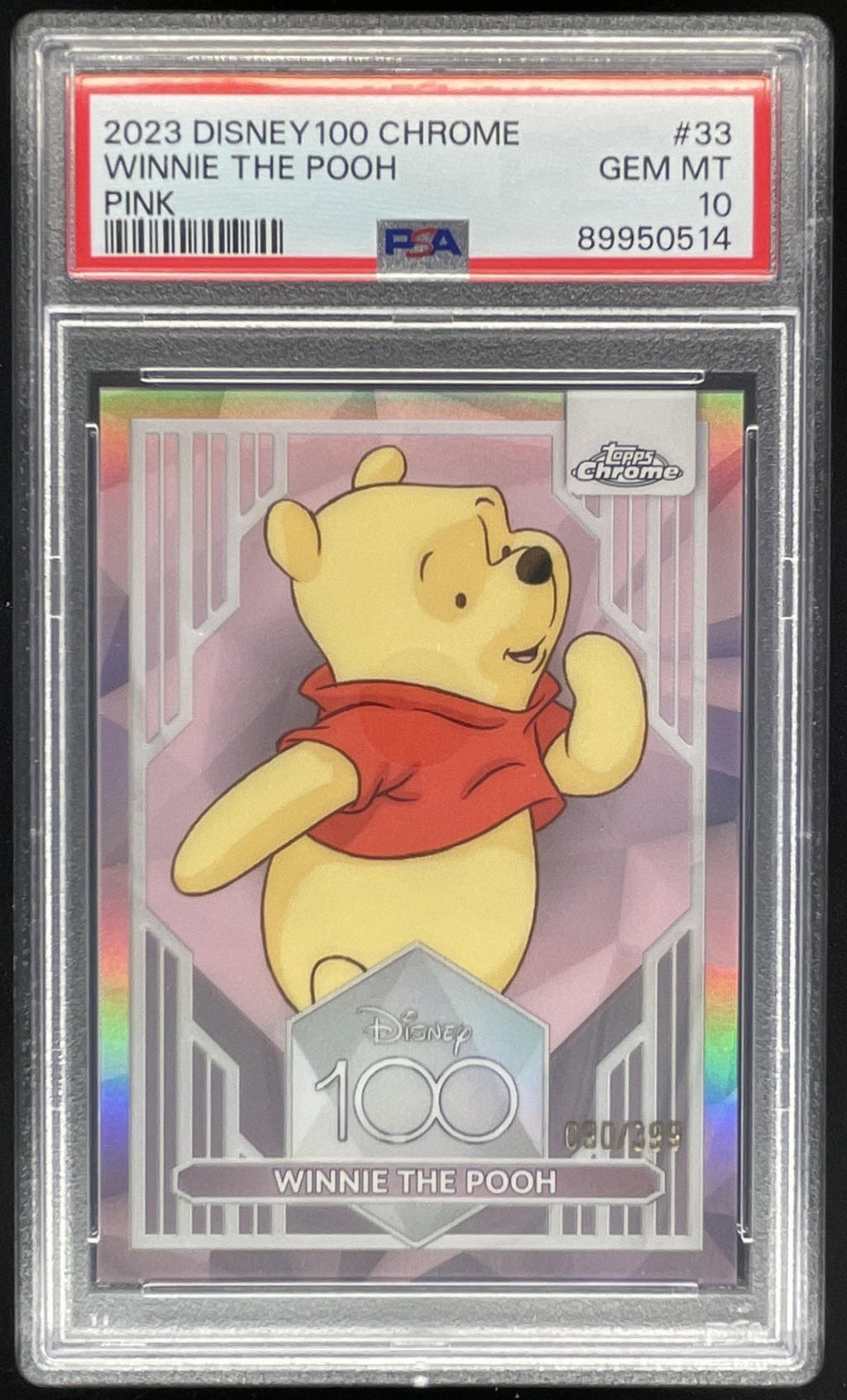 2023 Topps Chrome Disney 100 Pink Refractors #33 Winnie the Pooh /399 PSA 10 product image 1, provided for visual reference