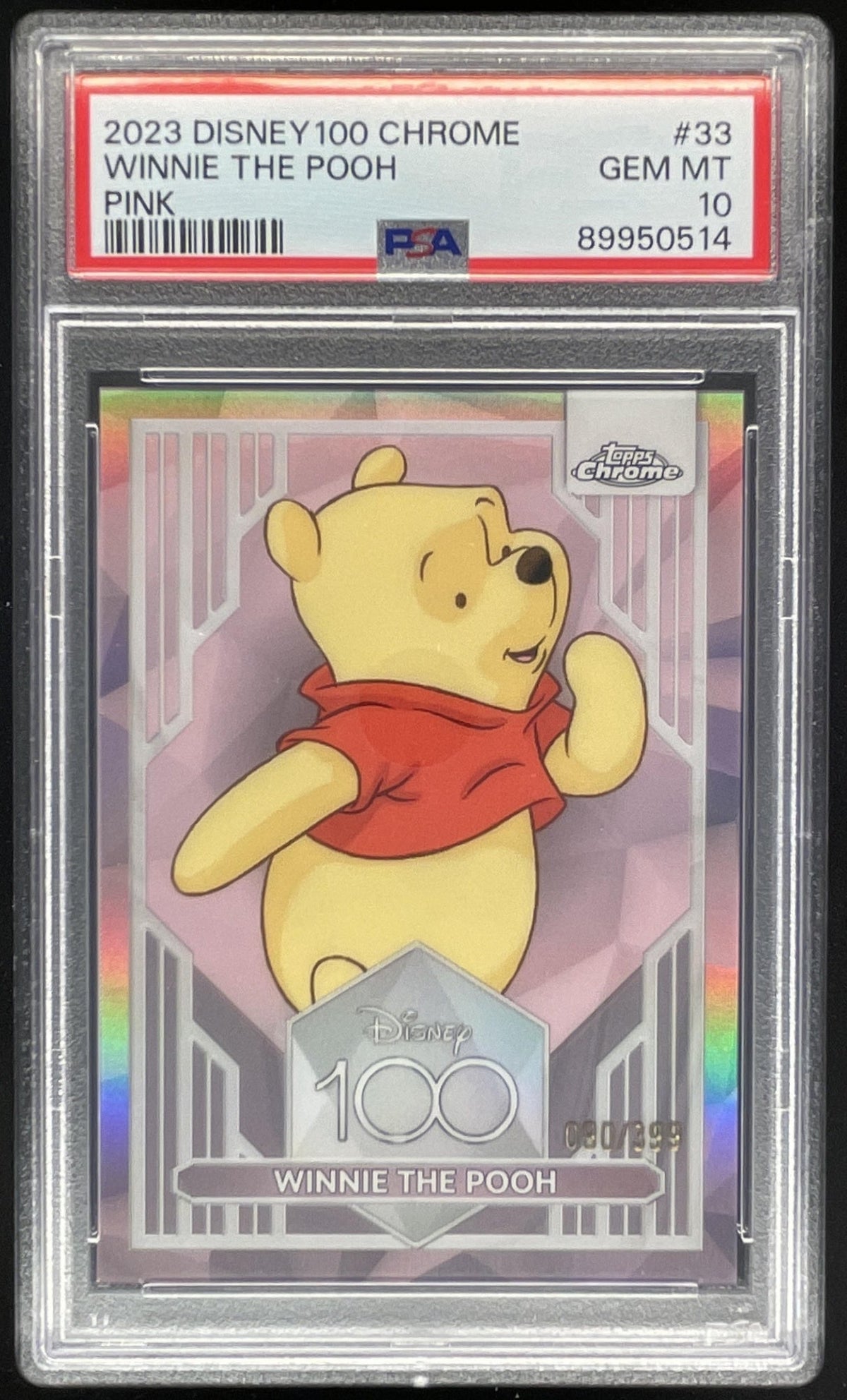 2023 Topps Chrome Disney 100 Pink Refractors #33 Winnie the Pooh /399 PSA 10 product image 1, provided for visual reference