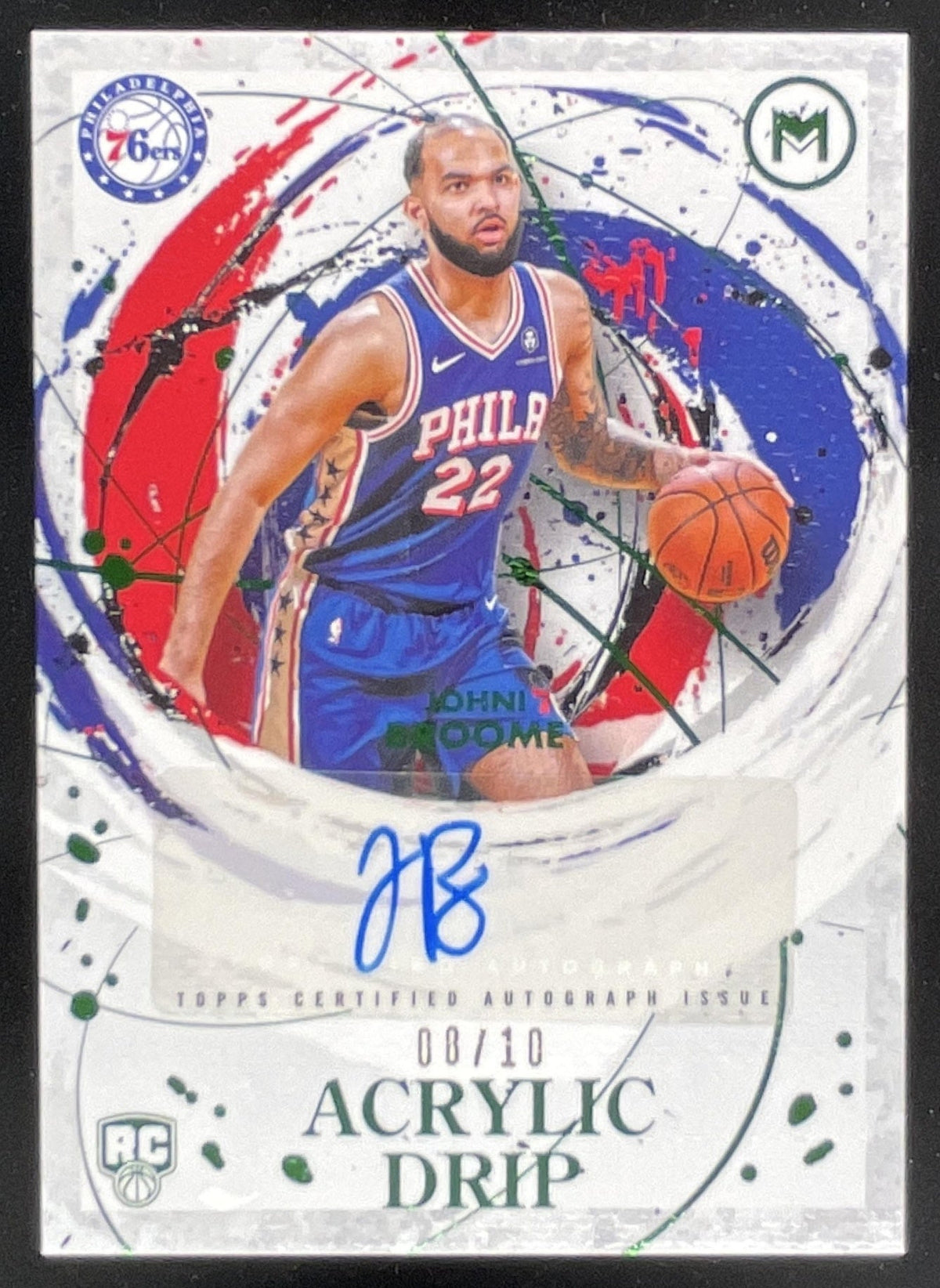 2025-26 Topps Motif Acrylic Drip Winsor Green #ADA-JB Johni Broome RC Auto /10 product image 1, provided for visual