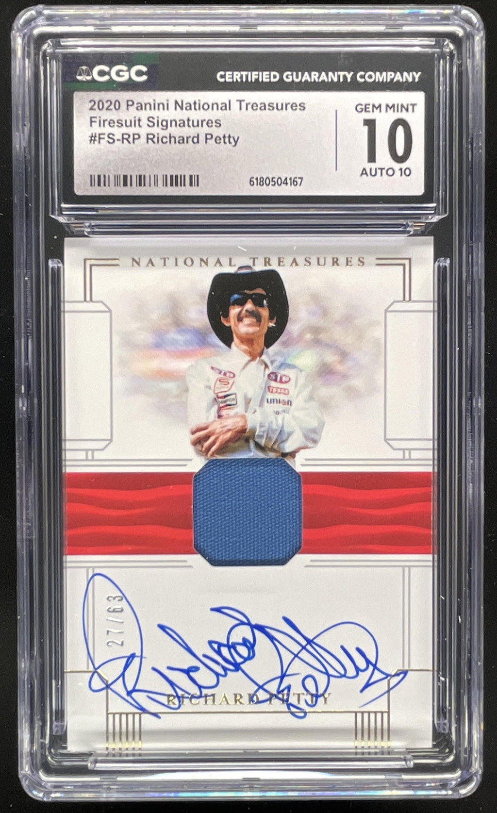 2020 National Treasures Firesuit Silver #FS-RP Richard Petty Auto /63 CGC 10 product image 1, provided for visual reference