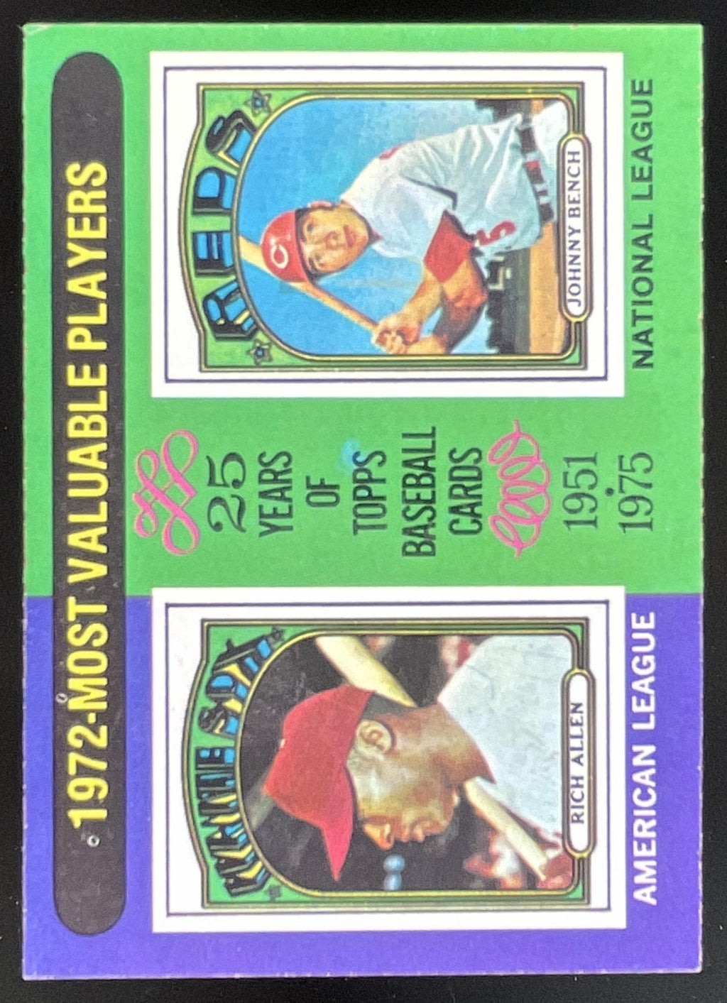 1975 Topps #210 1972s Rich Allen Johnny Bench MVP product image 1, provided for visual reference and product detail review
